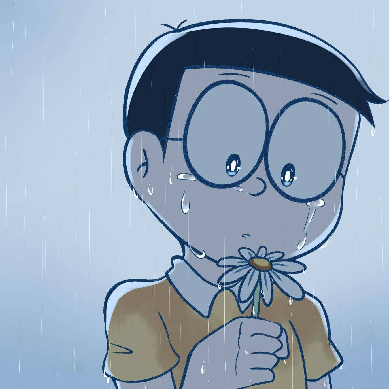 Nobita buồn cầm hoa Doraemon Hình nền