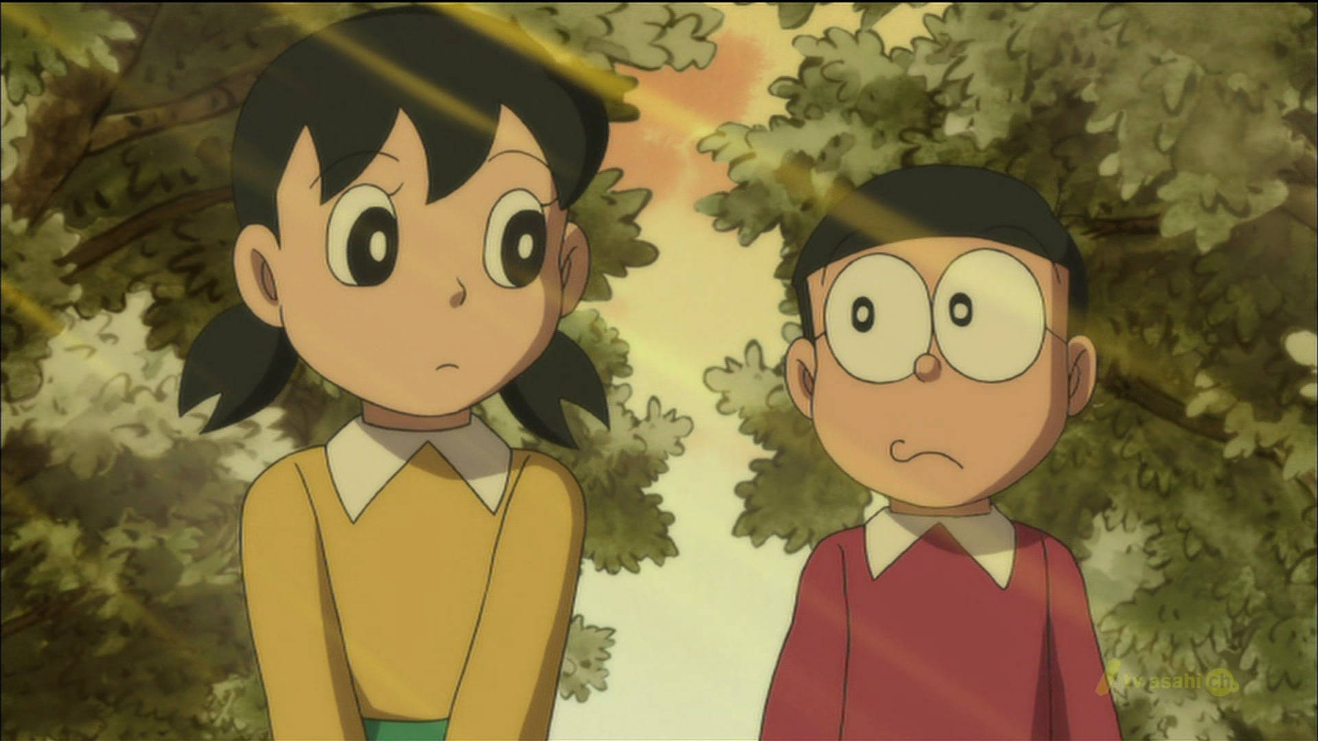 Nobita Shizuka nhìn nhau tình tứ Hình nền