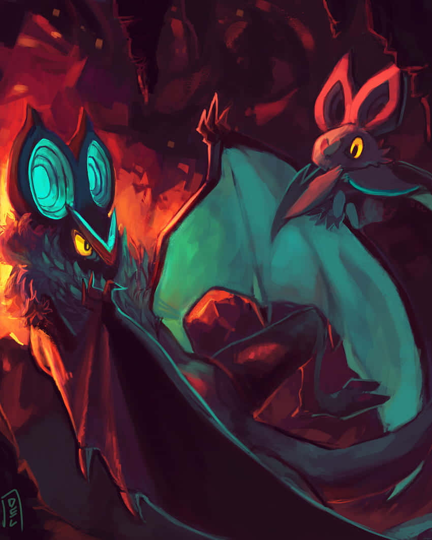 Noibat và Noivern trong hang lửa Hình nền