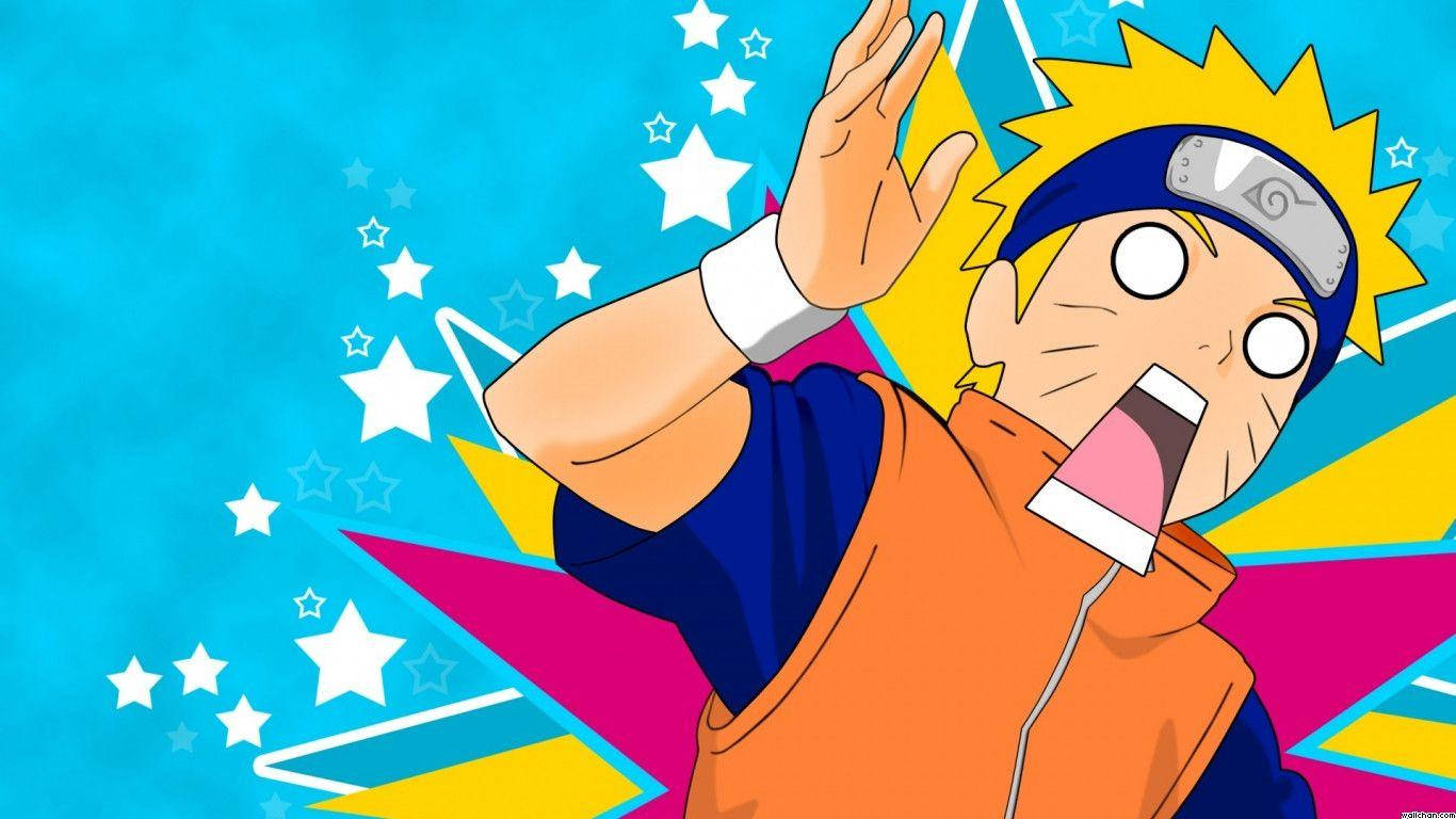 Khuôn mặt hài hước của Naruto Uzumaki trong bộ đồ ninja của làng Lá.