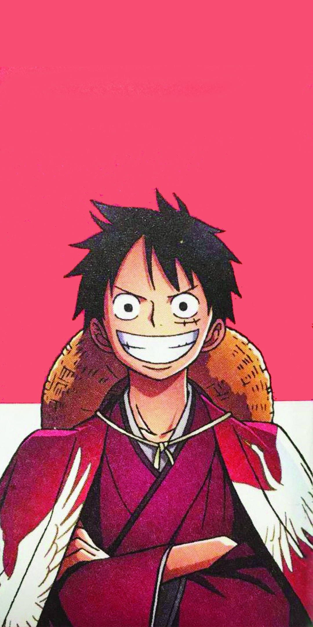 Nụ cười lớn của Luffy trên nền đỏ trắng Hình nền