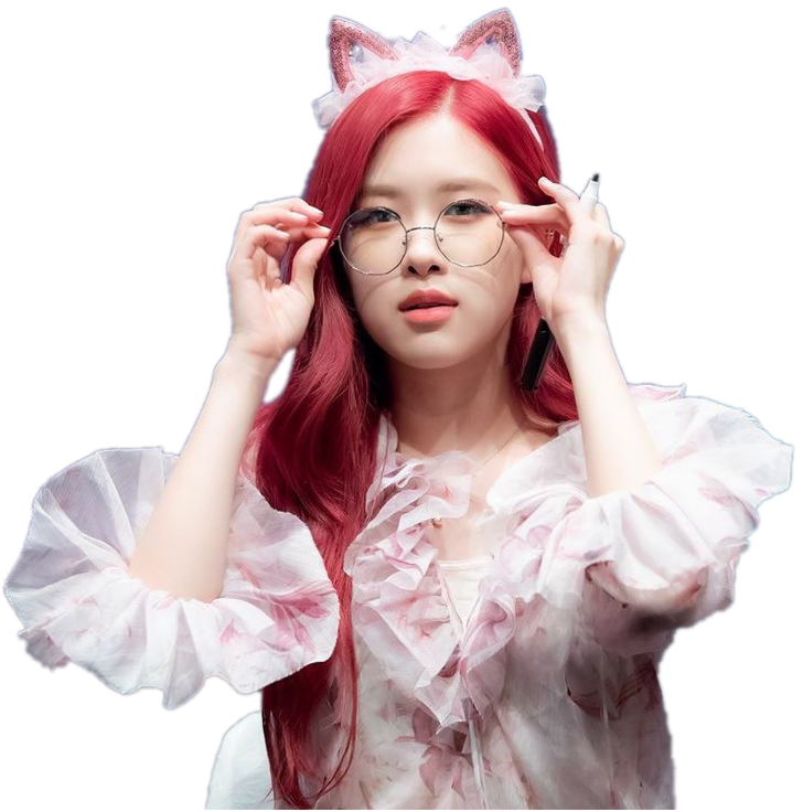 Nữ thần tượng Kpop tóc đỏ với tai mèo và kính cận Hình nền