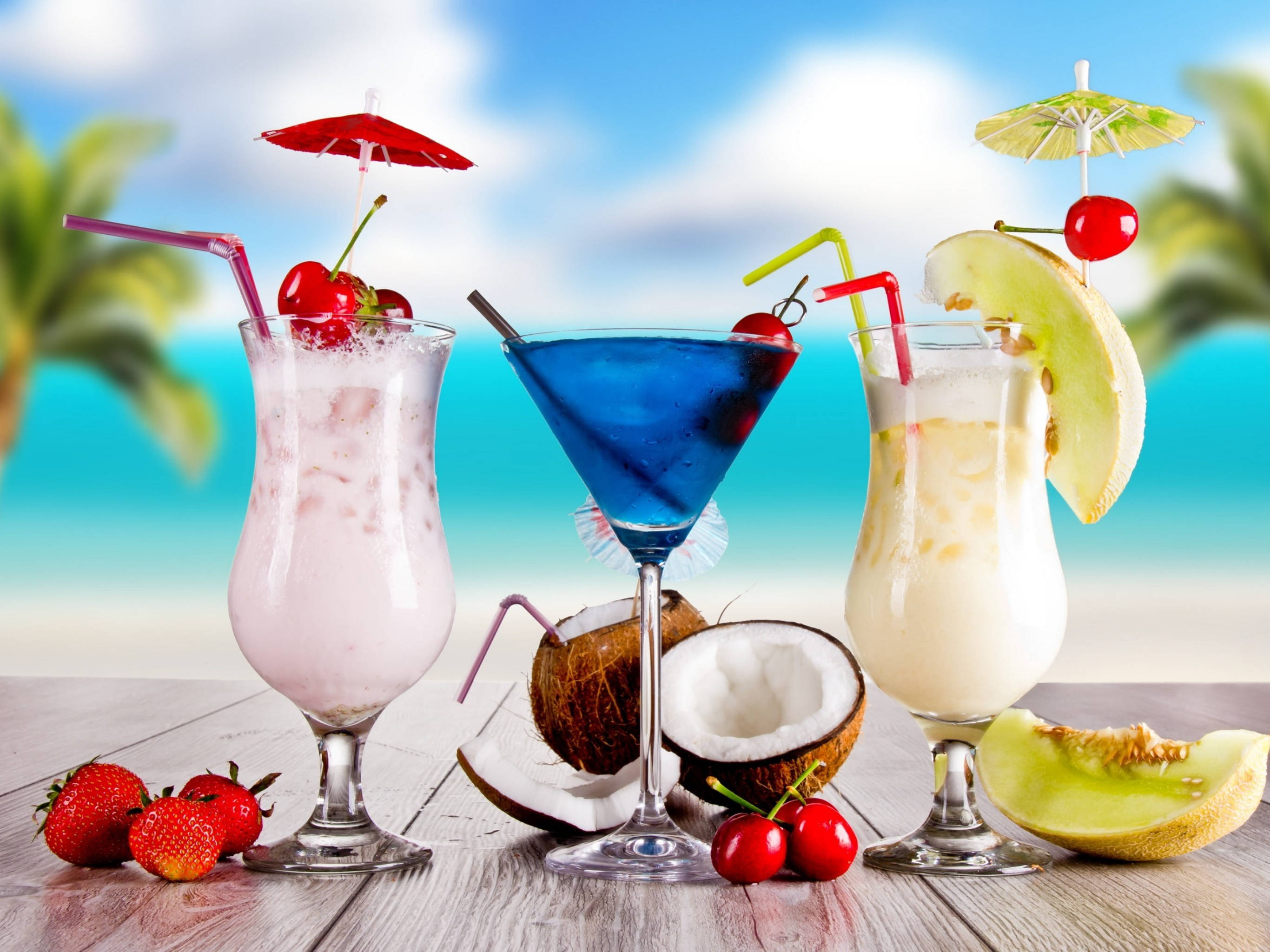Đồ Uống Nhiệt Đới Dưa Lưới, Quả Mọng, Rượu Curacao Xanh Hình nền