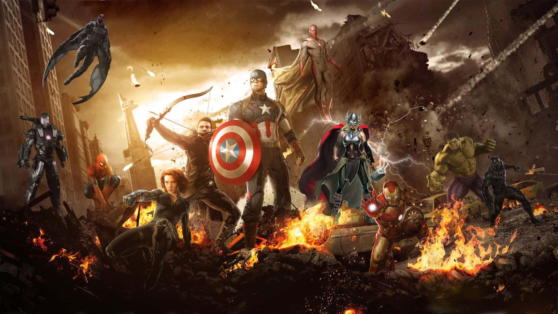 "Đoàn kết và Tập hợp những Anh hùng Hùng mạnh nhất của Marvel!" Hình nền