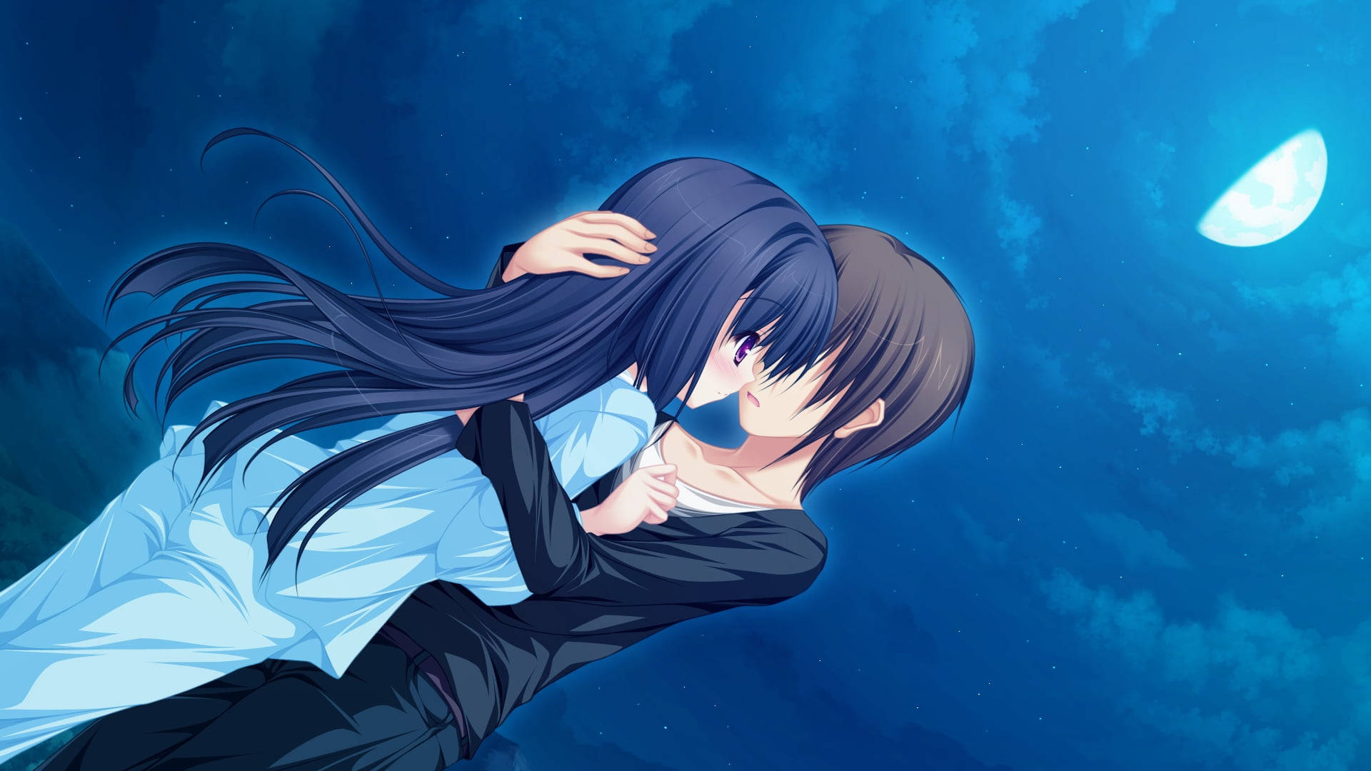 Ôm nhau dưới ánh trăng phong cách anime Hình nền