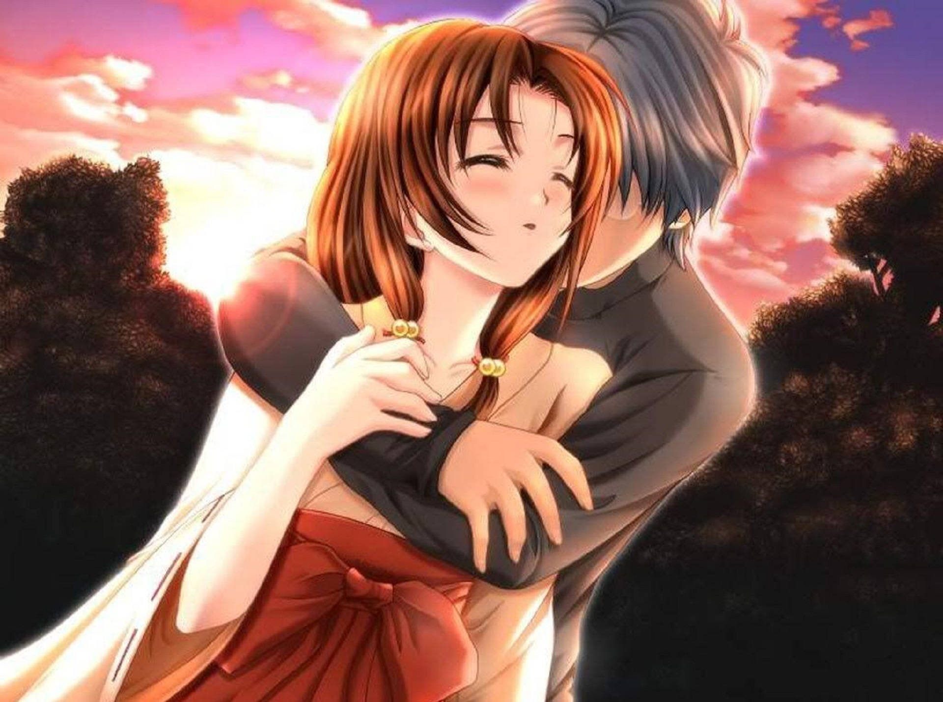 Ôm nhau nhắm mắt Anime Hình nền