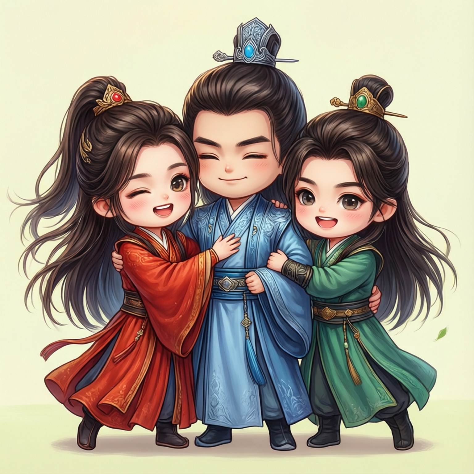 Ôm Nhóm Bạn Chibi Hình nền
