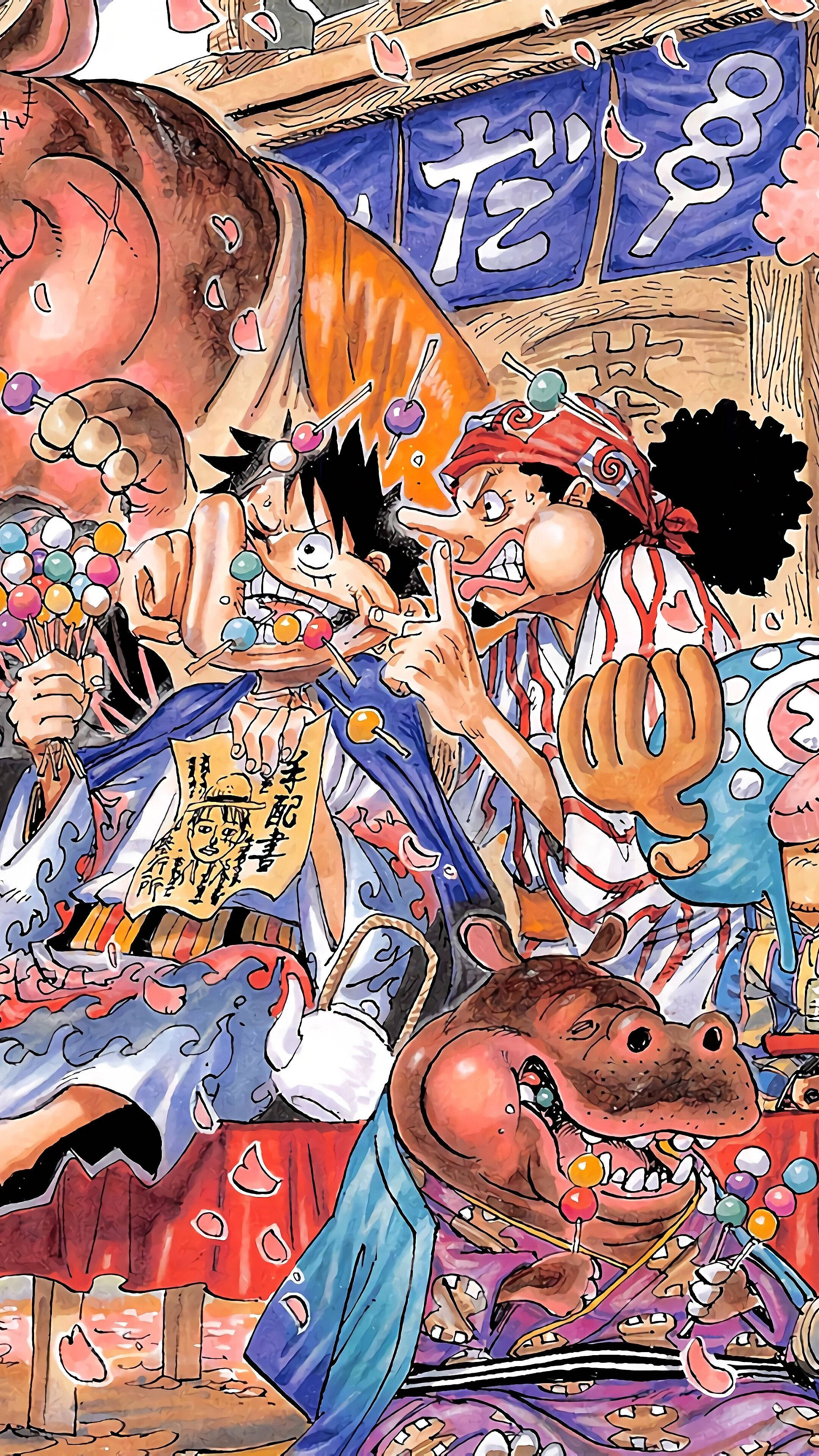 One Piece Điện Thoại Luffy Và Usopp Ăn Dango Hình nền