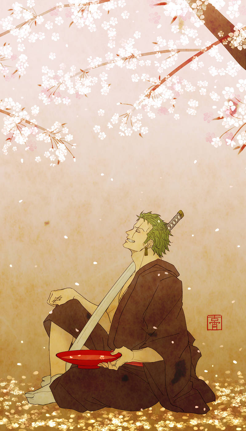 One Piece Điện Thoại Zoro Dưới Gốc Cây Anh Đào Hình nền