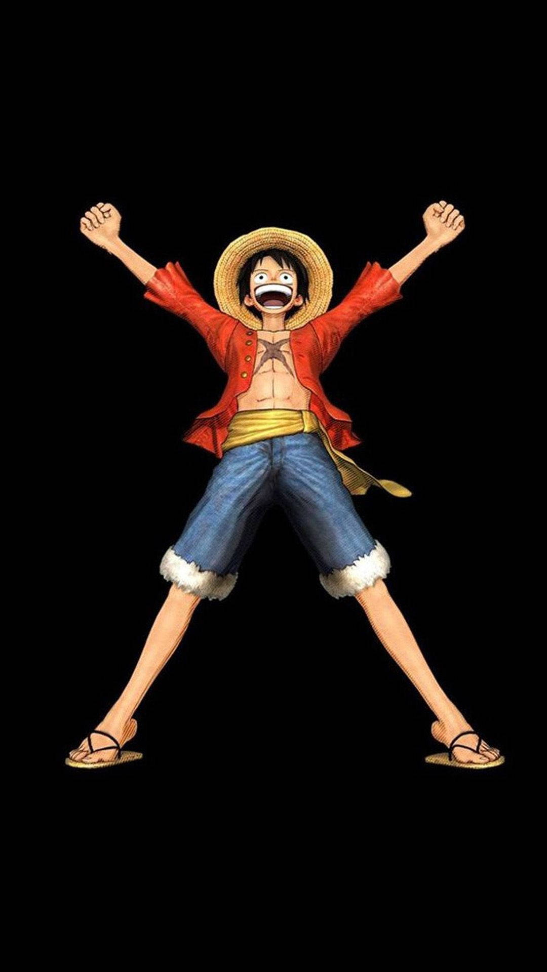 Luffy cười toe toét và phấn khích trong hình nền chân dung One Piece.