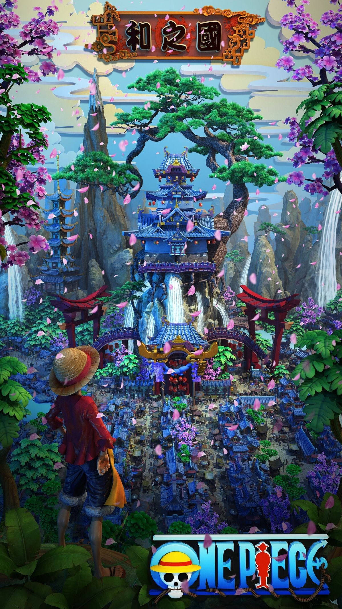 One Piece Nhật Bản Sống Động Tòa Nhà Hình nền