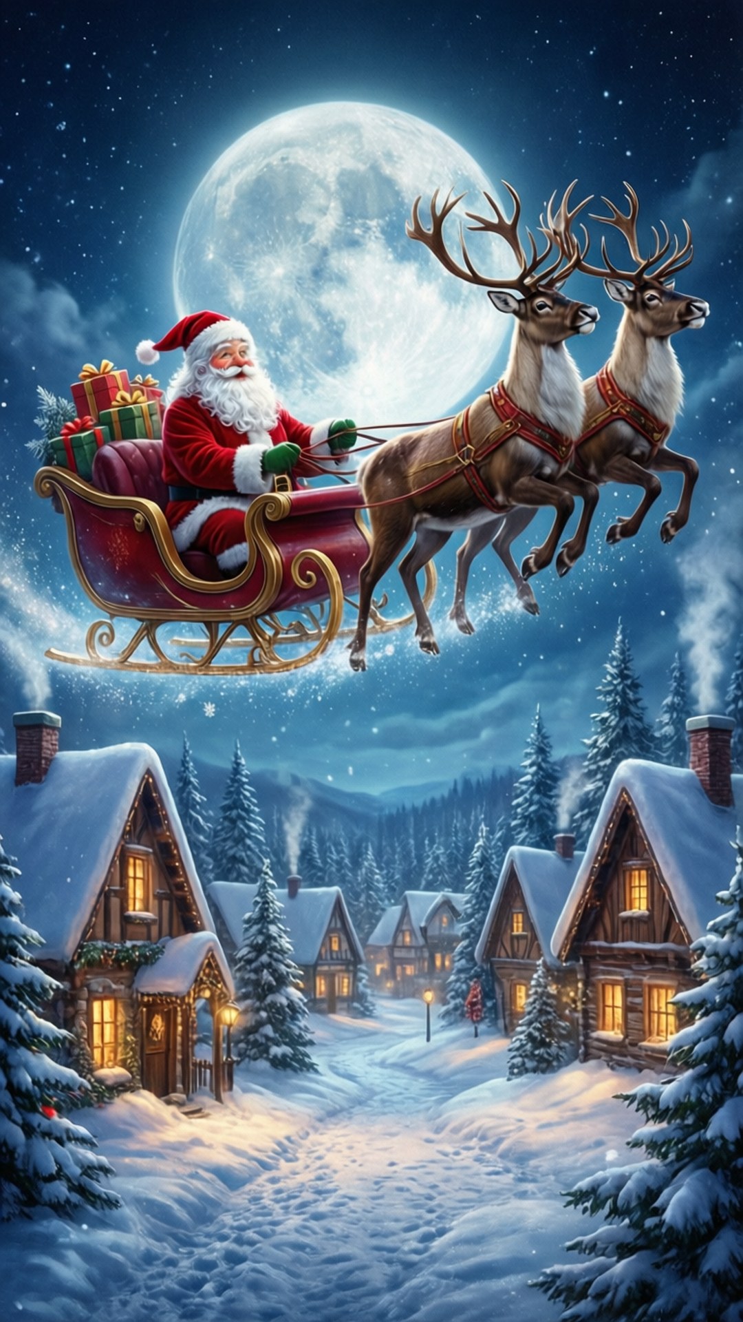 Ông già Noel bay qua làng quê Hình nền