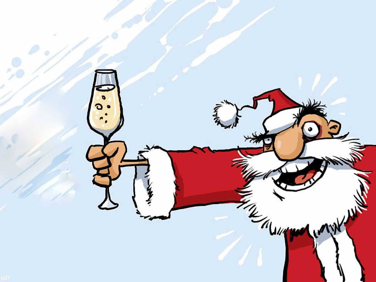 Ông già Noel cầm sâm panh Giáng sinh vui nhộn Hình nền