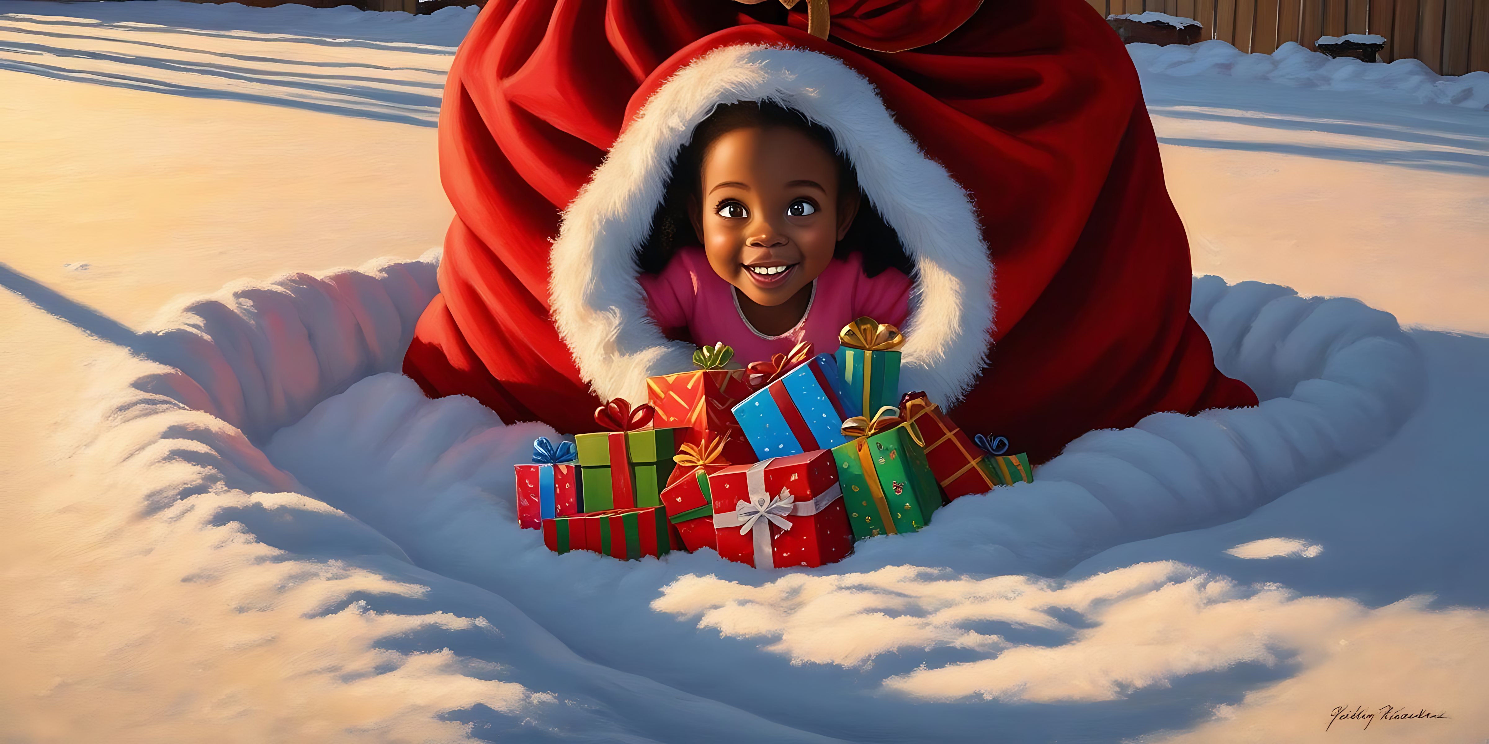 Ông già Noel cùng em nhỏ trong tuyết Hình nền