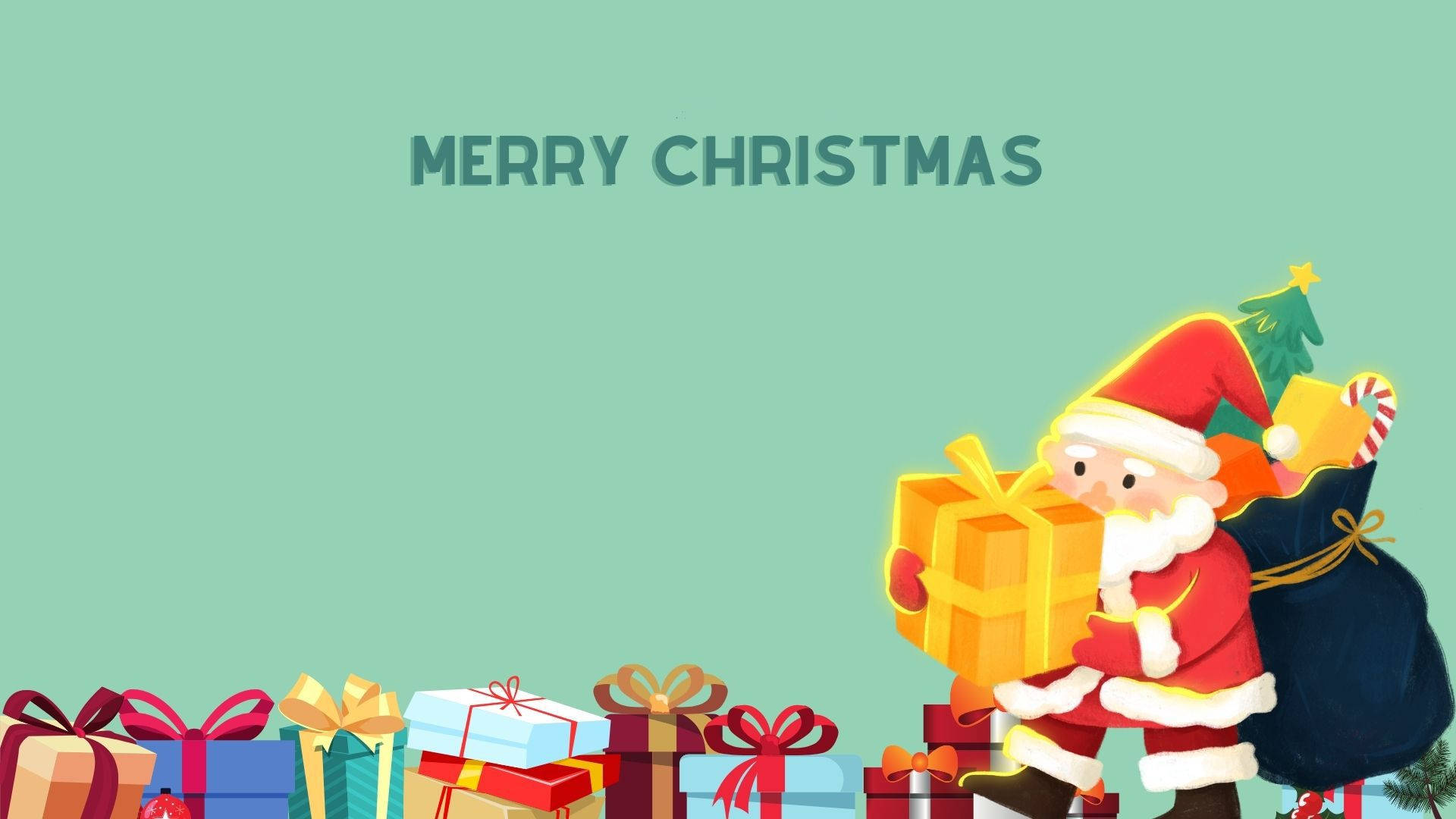 Ông già Noel dễ thương với quà Giáng sinh Hình nền
