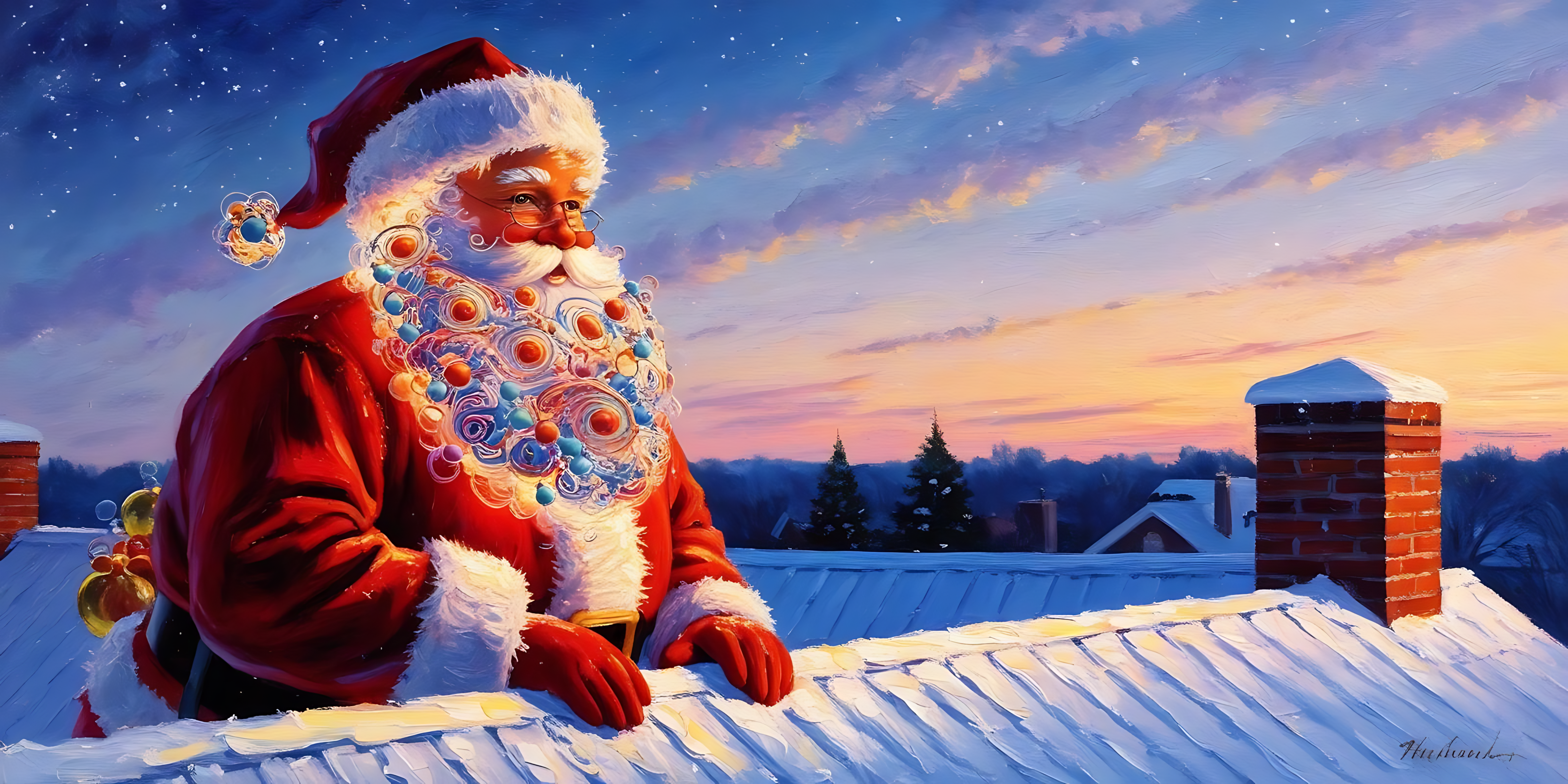 Ông già Noel ngồi trên mái nhà Hình nền