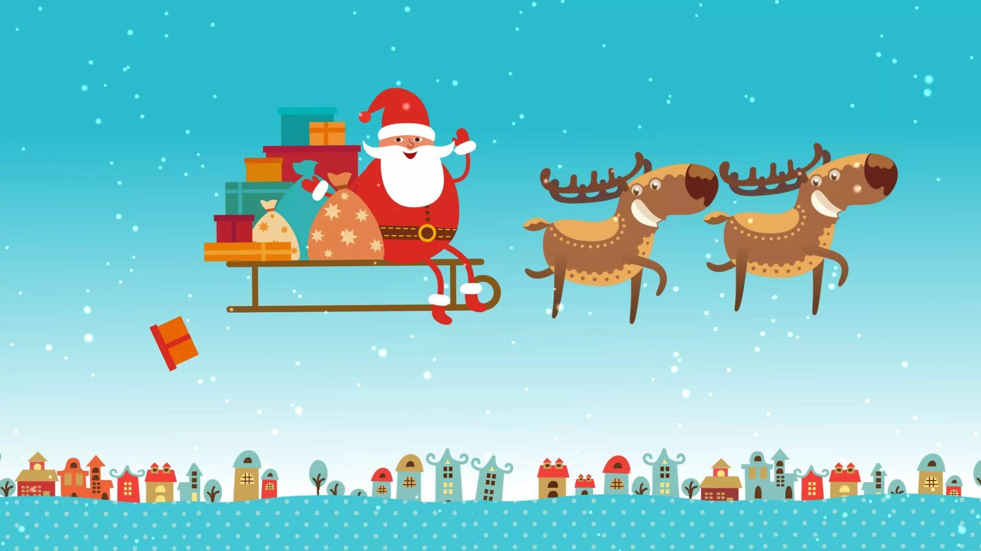 Ông già Noel Tuần lộc và Xe trượt Giáng sinh Vui nhộn Hình nền