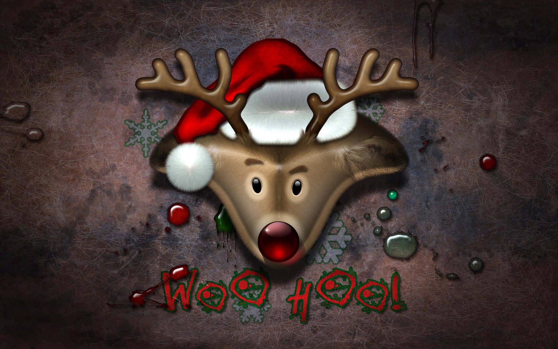 Ông già Noel và tuần lộc high-five vui nhộn dịp Giáng sinh Hình nền