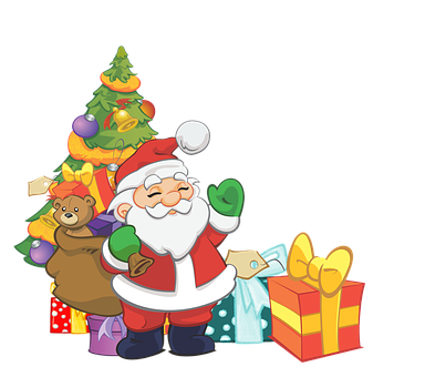 Ông già Noel với cây thông Giáng sinh và quà tặng Hình nền