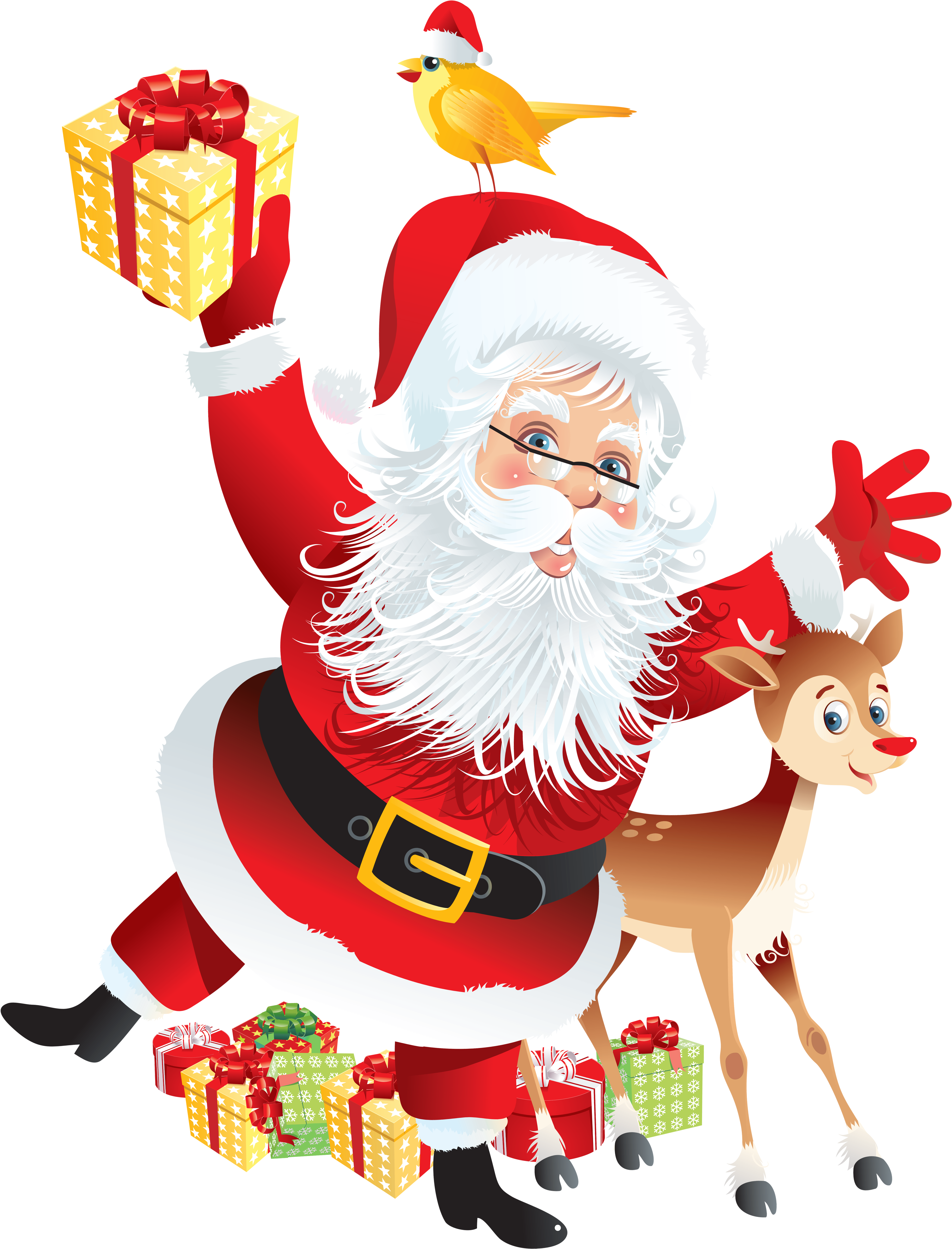 Ông già Noel vui vẻ với quà tặng và tuần lộc Hình nền