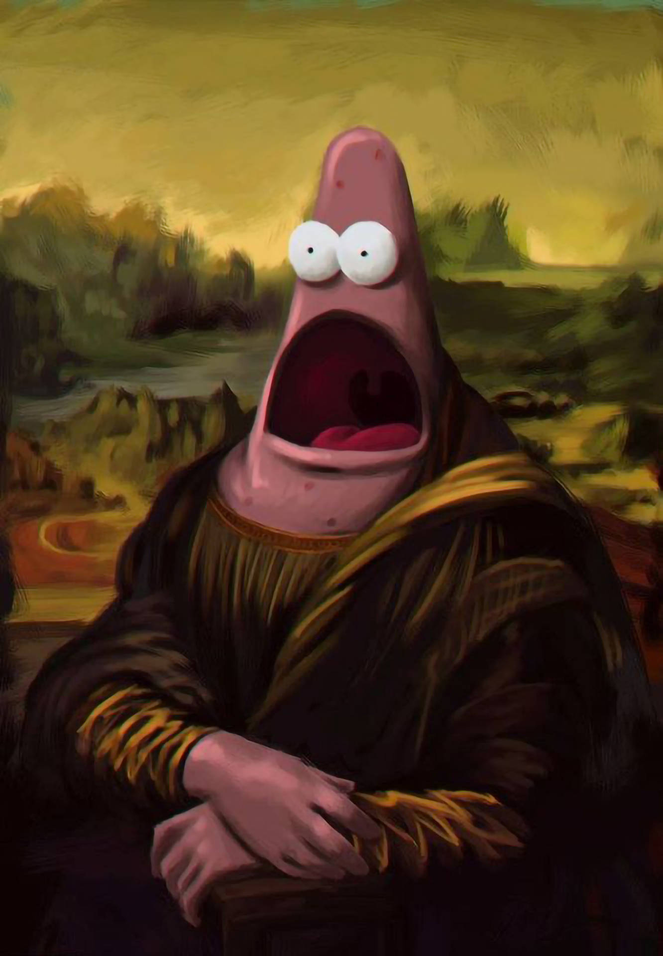 Patrick Star hài hước kết hợp Mona Lisa thẩm mỹ Hình nền