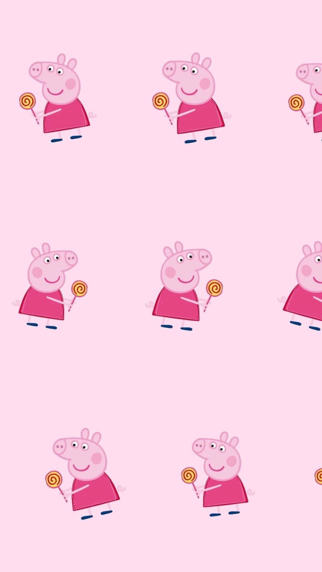 Peppa Pig thưởng thức kẹo mút xoắn trên hình nền iPhone. Hình nền
