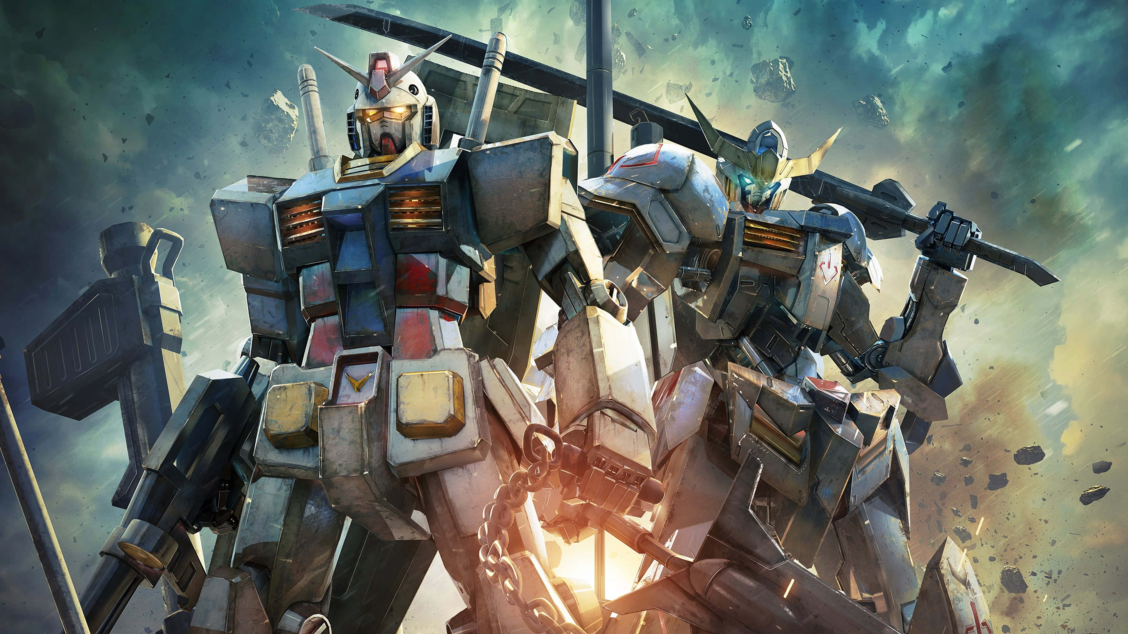 Phi công Gundam ngắm nhìn đô thị từ trên cao Hình nền