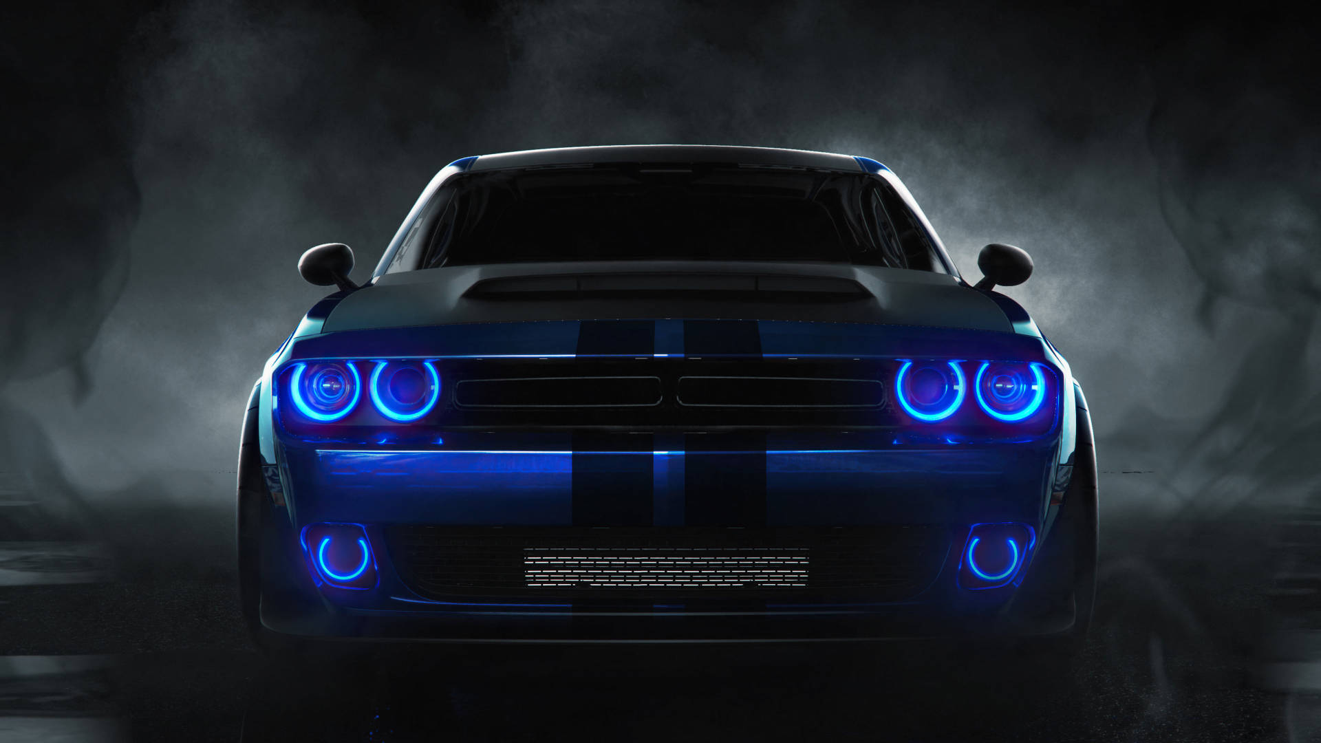 Phía trước Dodge Challenger xanh 2018 Hình nền