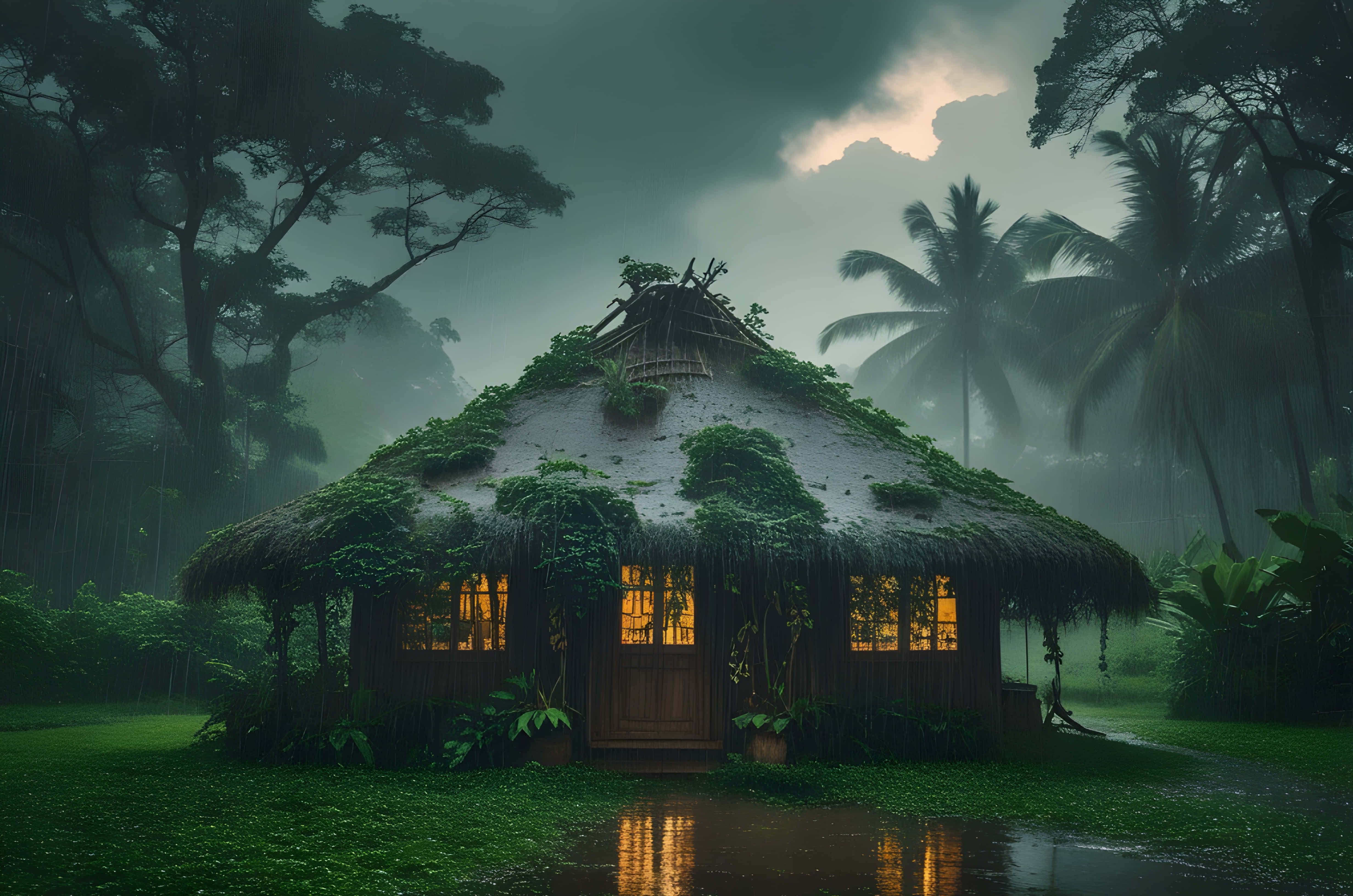 Phiên mưa với căn nhà nhỏ Hình nền