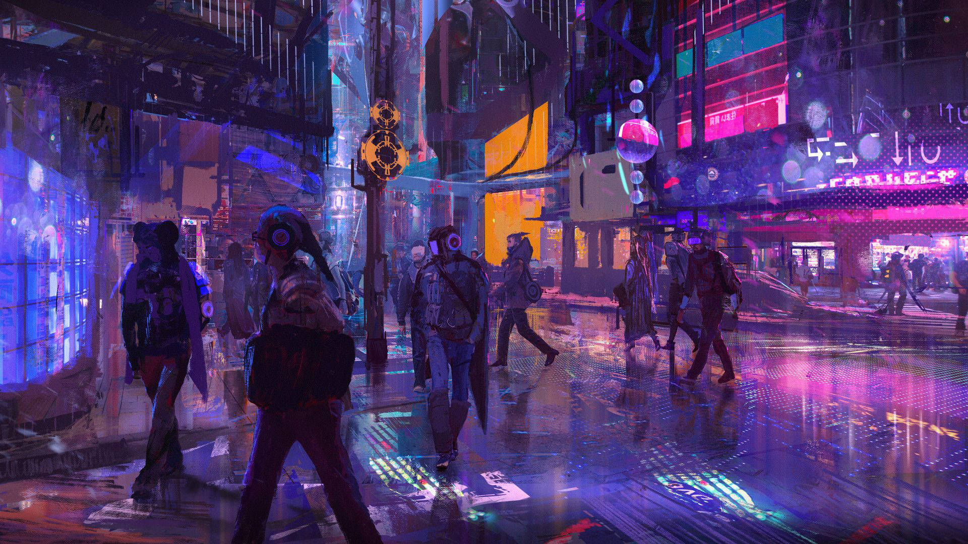 Phố Cyberpunk Thẩm Mỹ Neon Tím Hình nền