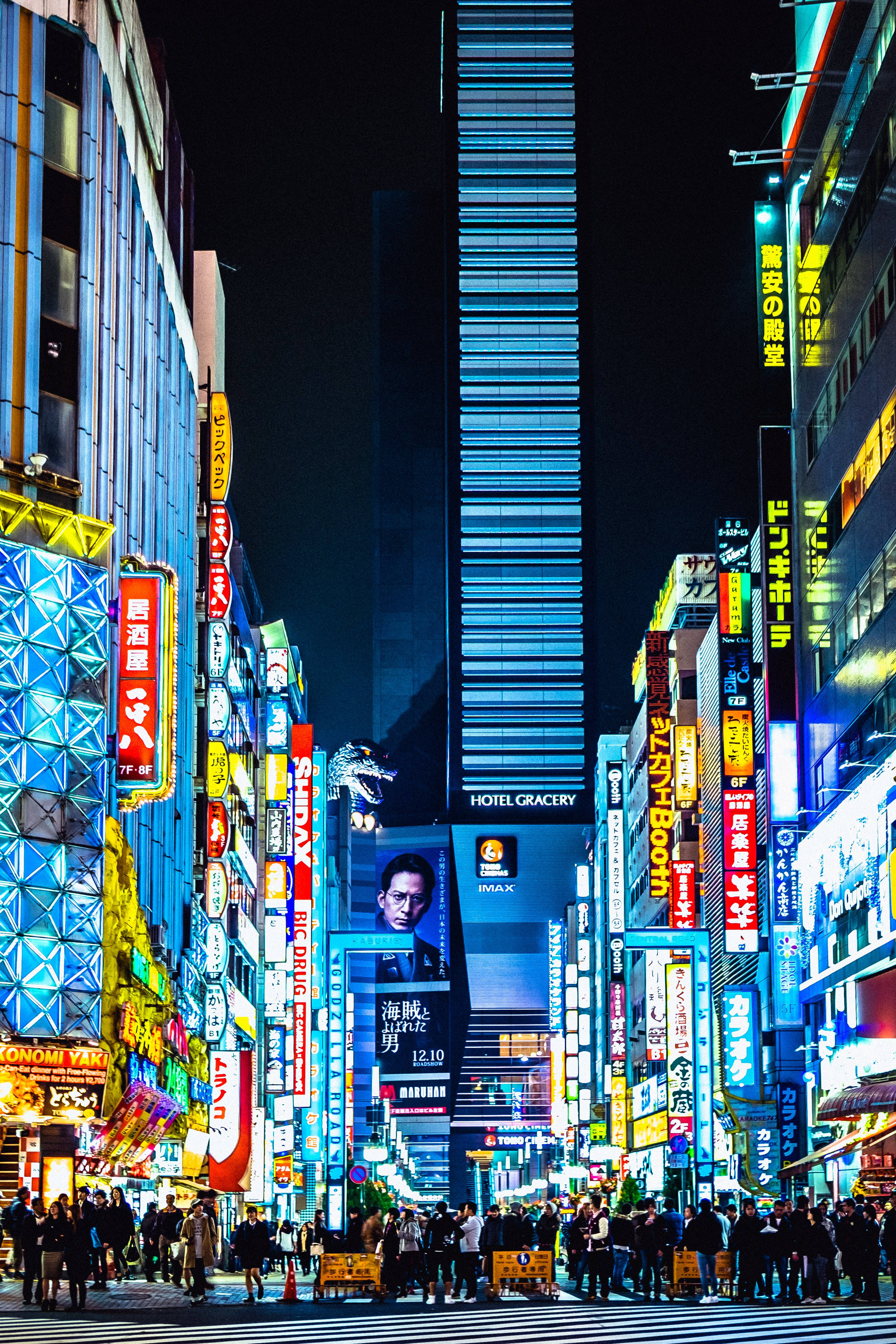 Phố đêm Tokyo nhộn nhịp với ánh đèn sắc màu HD Nhật Bản Hình nền