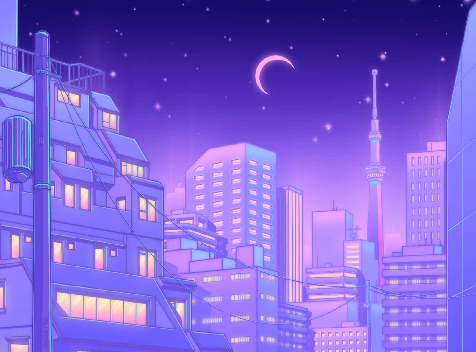 Phố Đêm Tokyo Tím Phong Cách Anime Hình nền