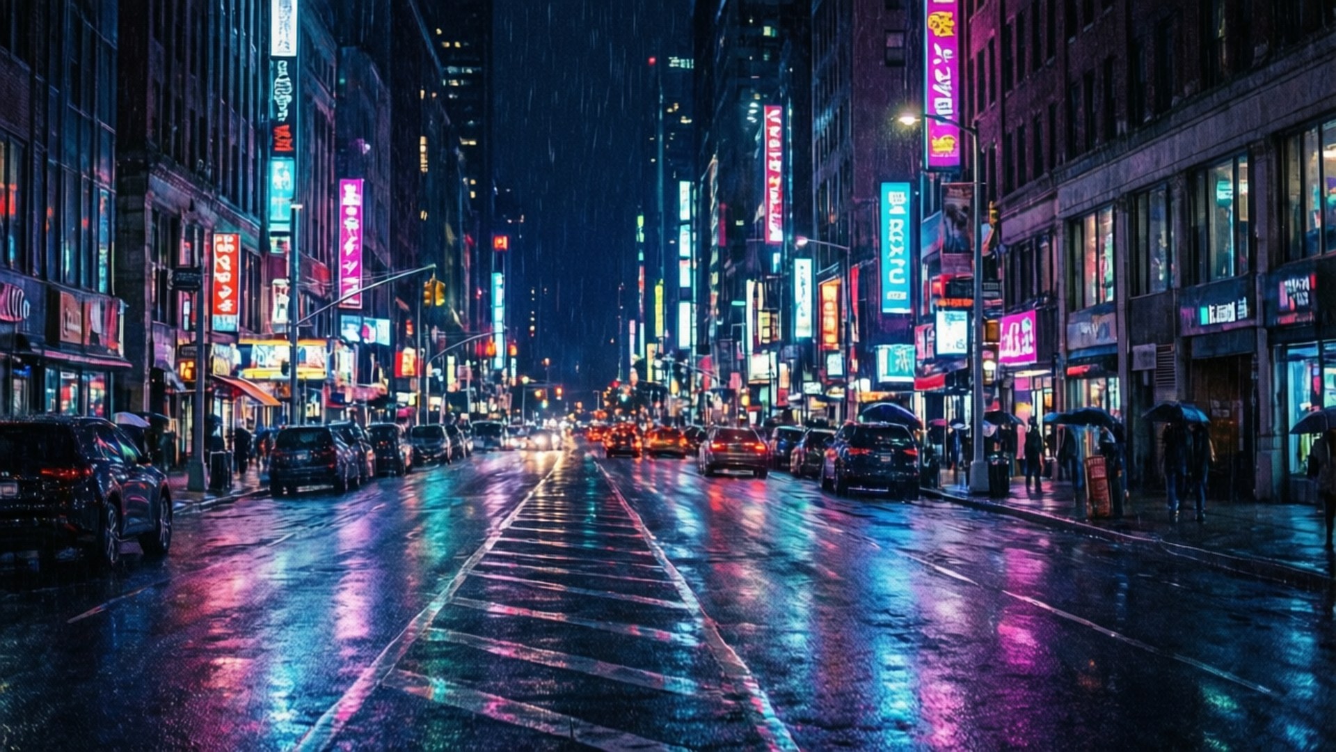 Phố Đêm Mưa Neon Hình nền