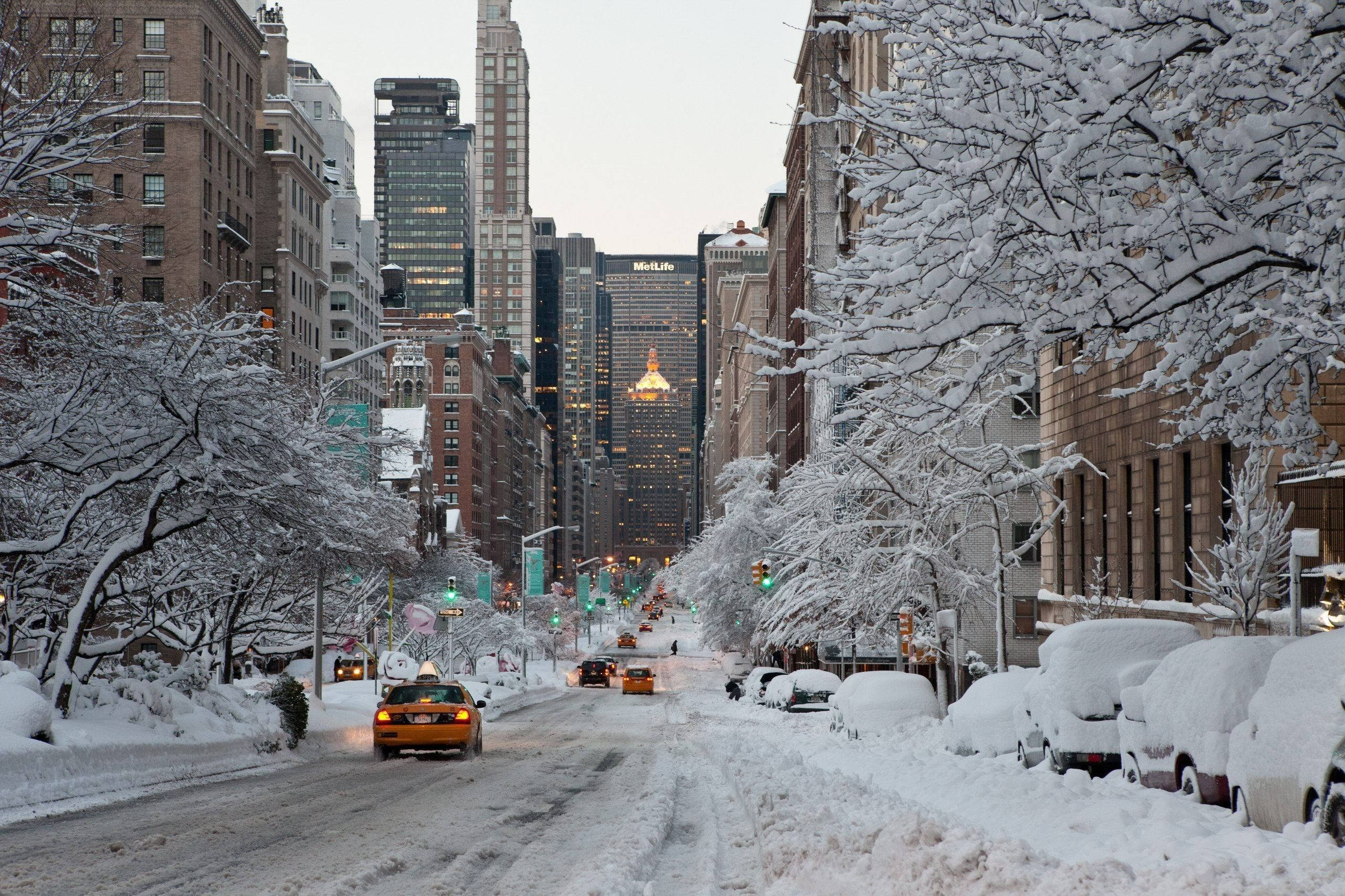 Phố New York phủ tuyết mùa đông Hình nền