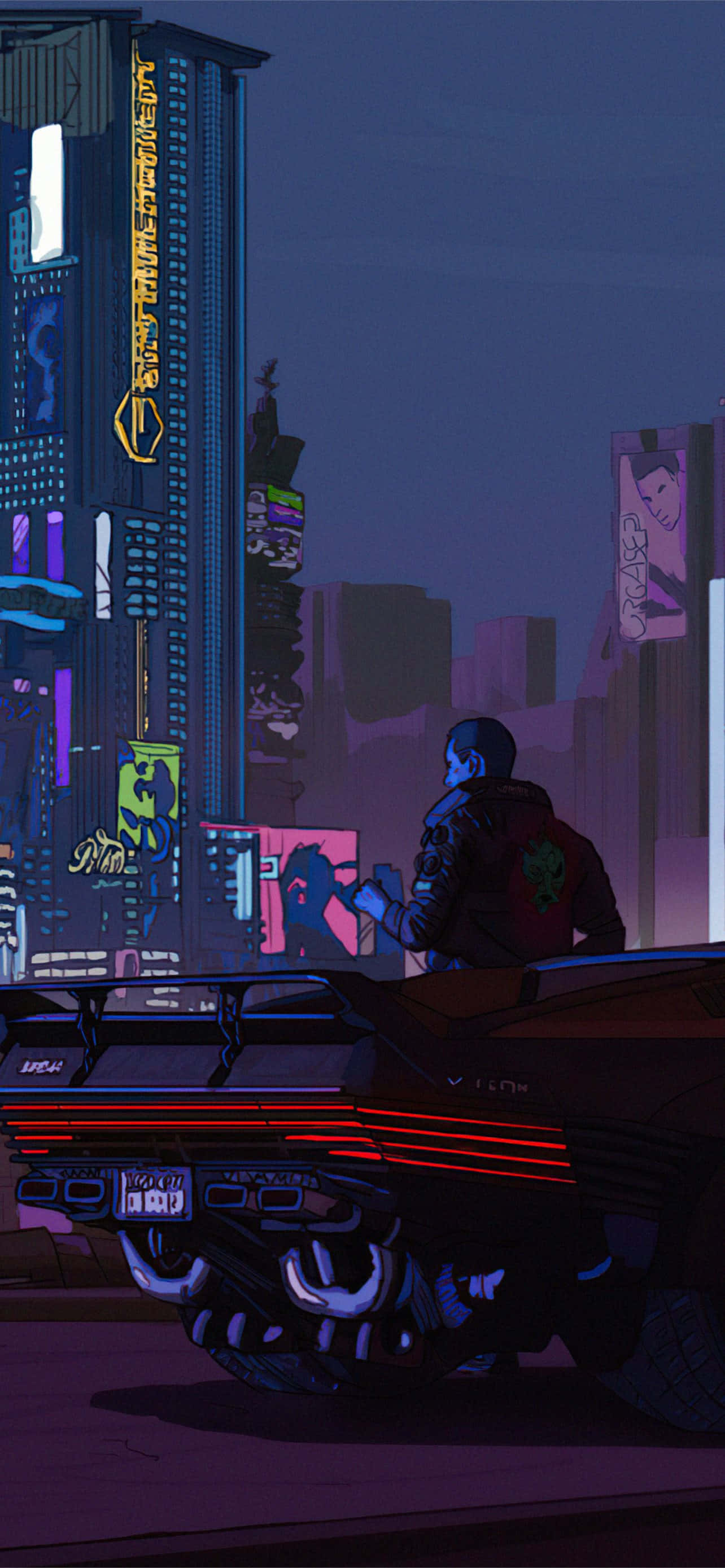 Phong cảnh thành phố Cyberpunk tương lai trong ánh đèn neon Hình nền