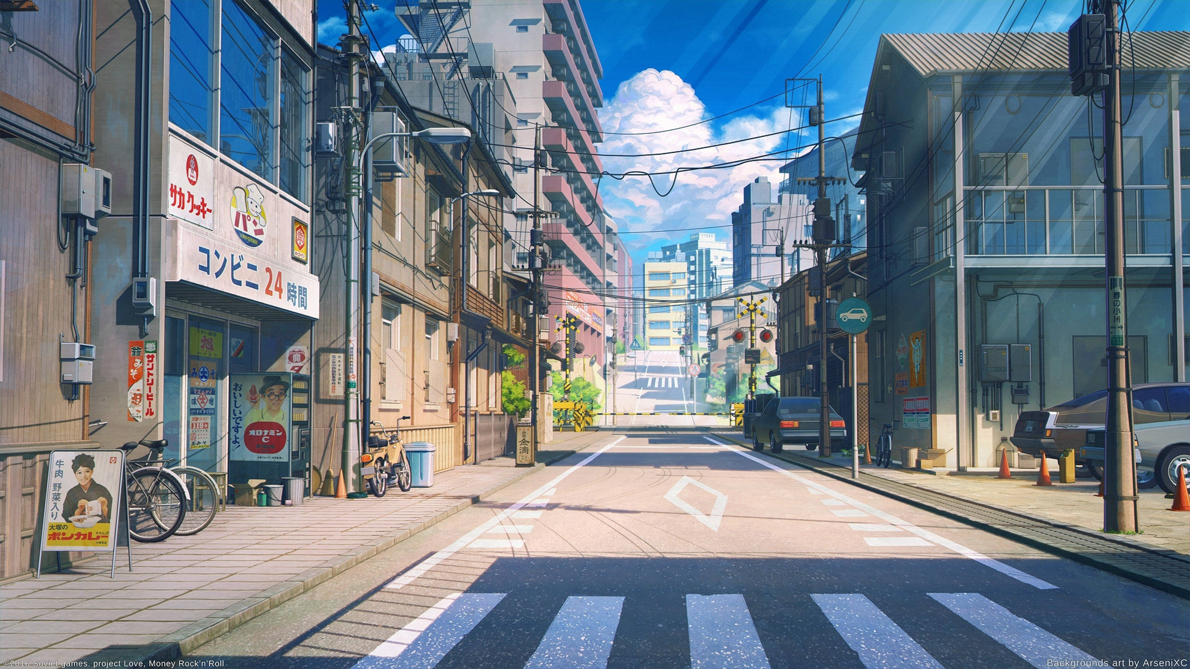 Phố Vắng Trong Game Anime Hình nền