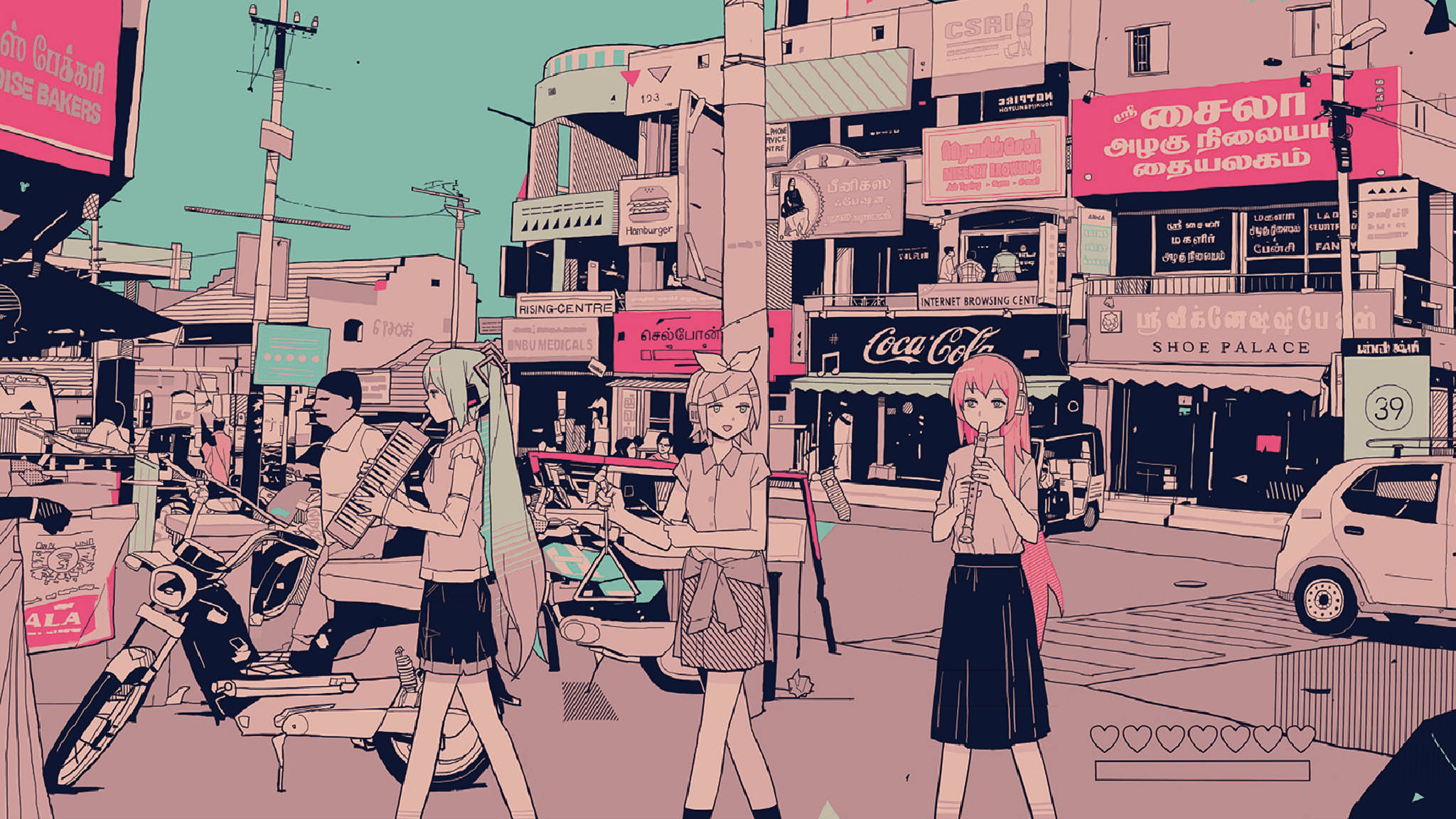 Phố Vocaloid Phong Cách Anime Màu Hồng Hình nền