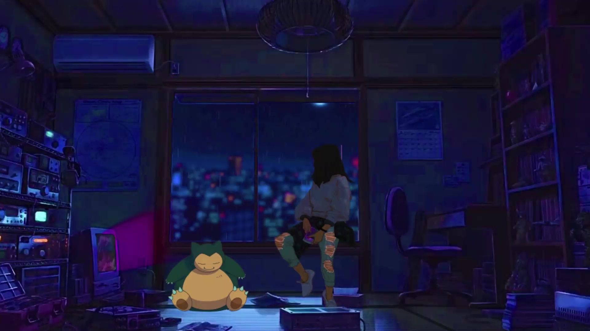 Phòng Anime Có Cô Gái Ngồi Trên Cửa Sổ Hình nền