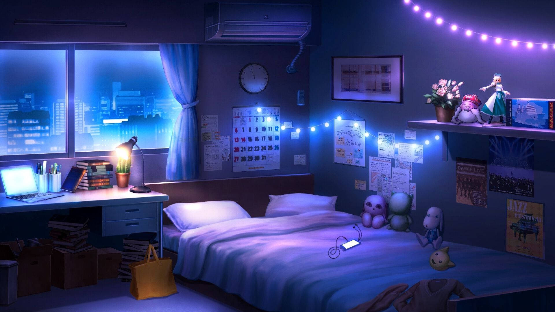 Phòng Anime Phát Sáng Hình nền