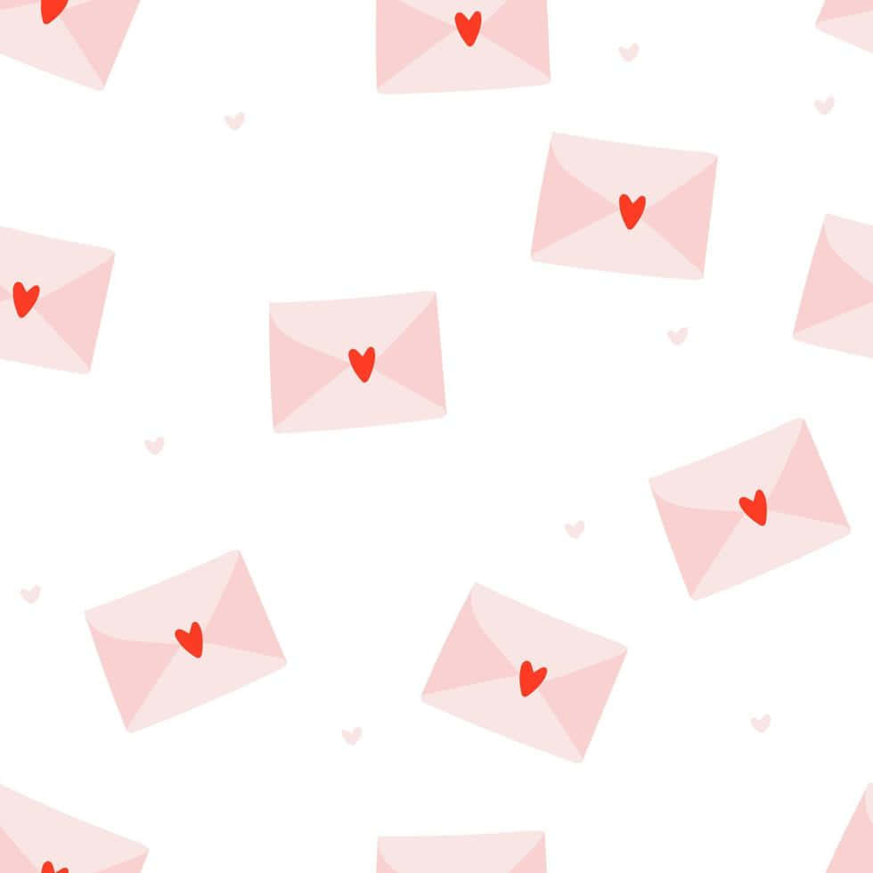 Phong bì Valentine dễ thương với họa tiết trái tim đỏ Hình nền