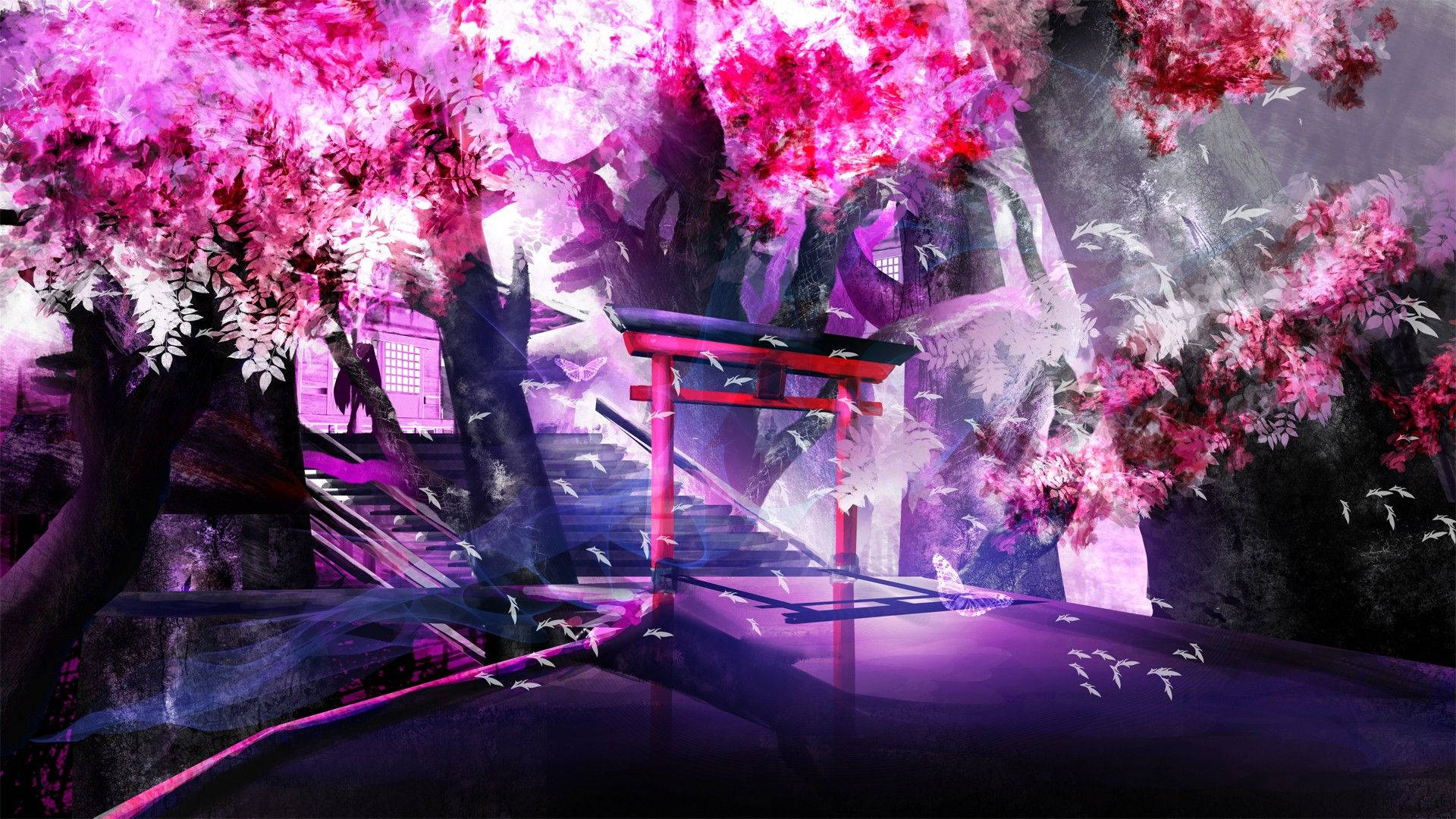 Phong cảnh anime cây hoa anh đào Hình nền