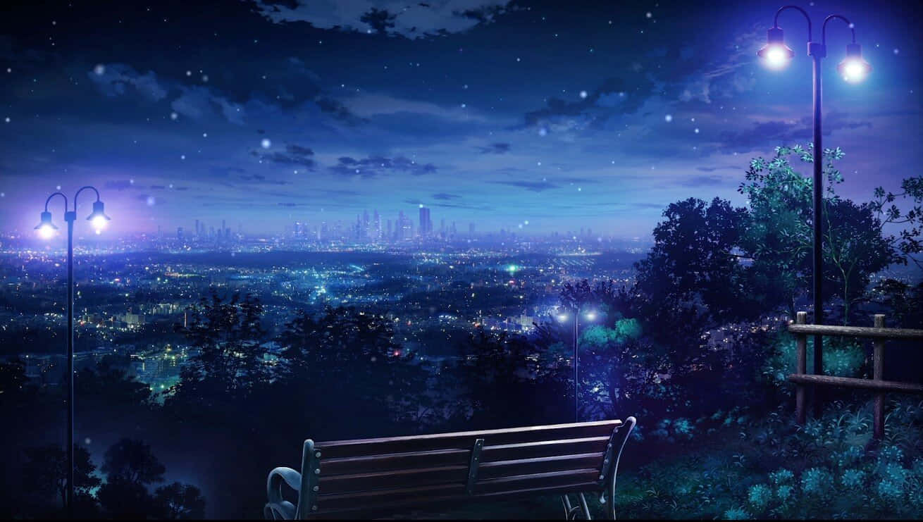 Phong cảnh Anime Nhật Bản màu xanh Hình nền