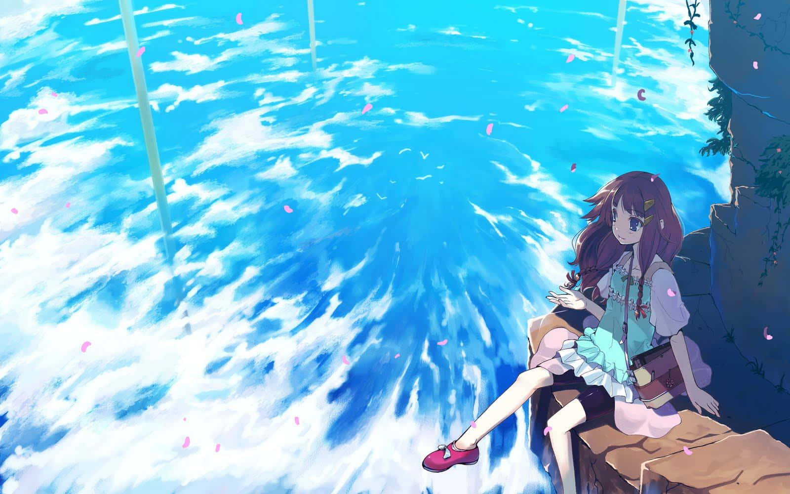 Phong cảnh anime thanh bình với hoàng hôn mê hoặc Hình nền