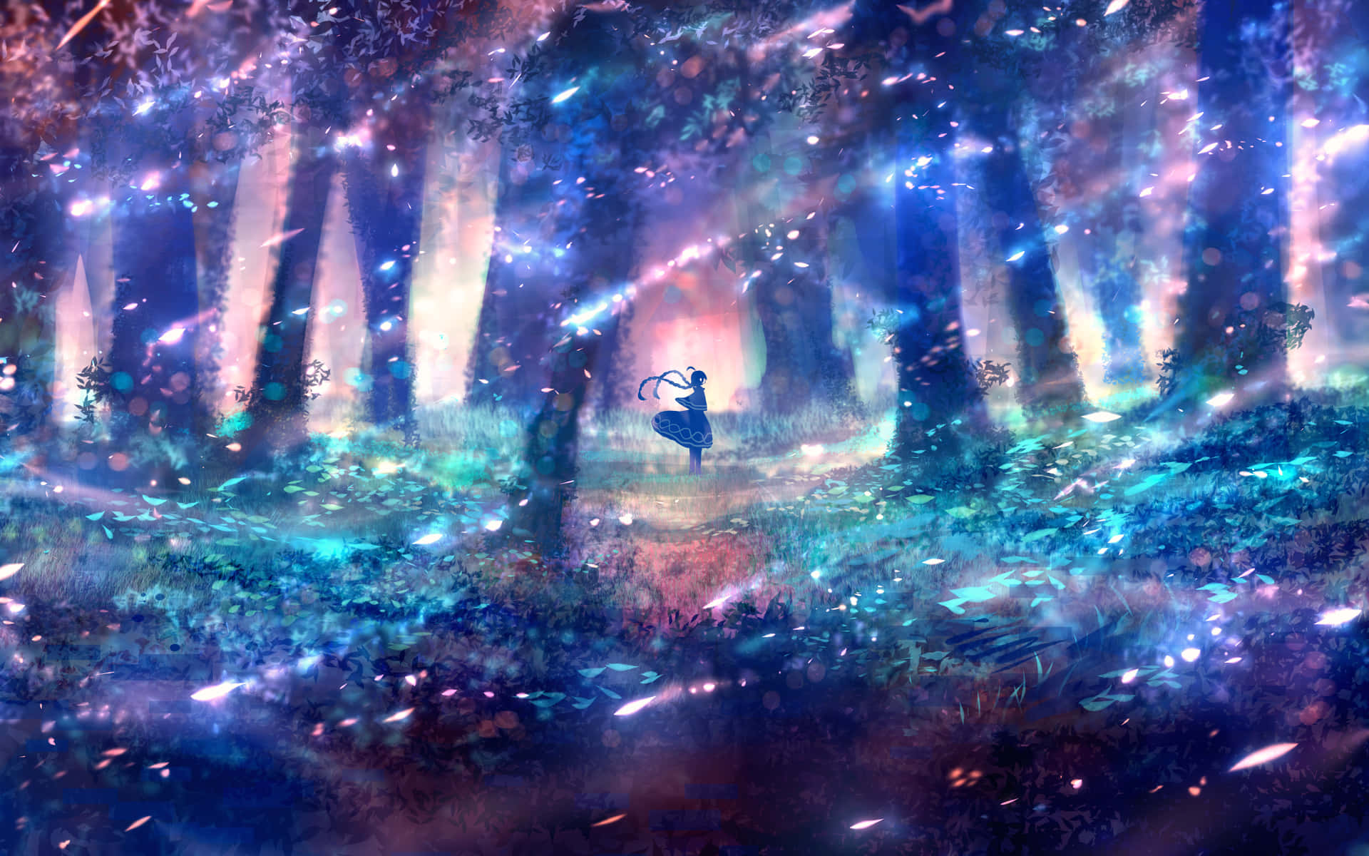Phong cảnh Anime quyến rũ với hồ nước trong veo và hoa anh đào Hình nền
