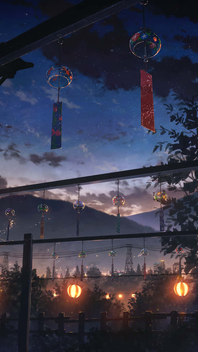 Phong Cảnh Anime Đêm Chuông Gió Nhật Bản