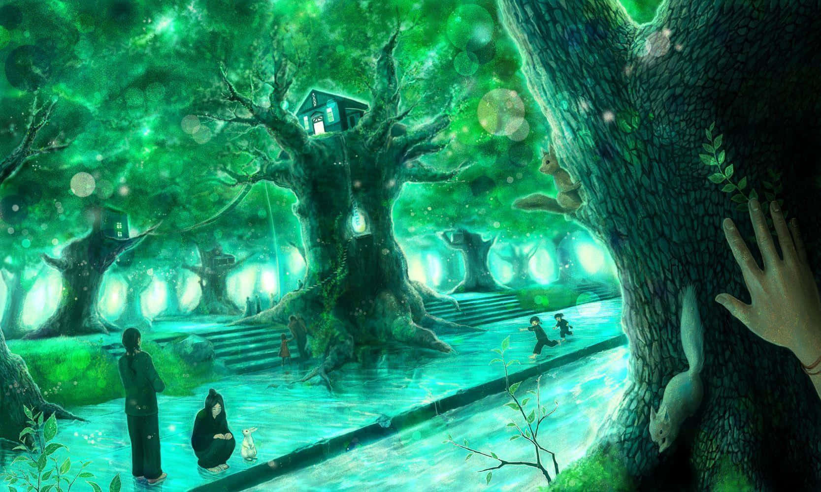 Phong Cảnh Anime Xanh Mê Hoặc Hình nền