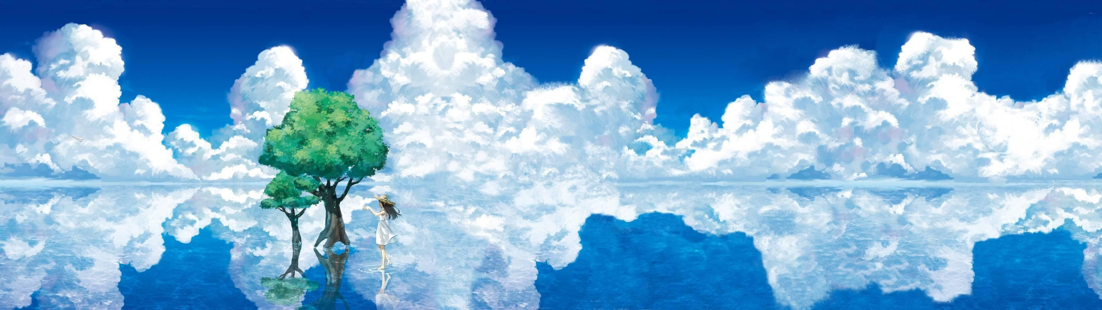 Phong cảnh anime rộng lớn với bầu trời bao la Hình nền