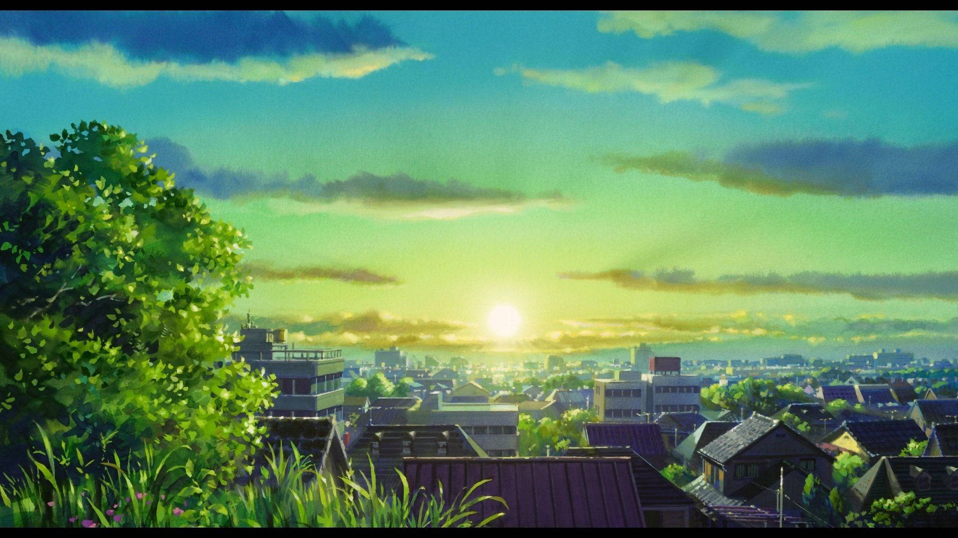 Phong cảnh anime mặt trời mọc Hình nền