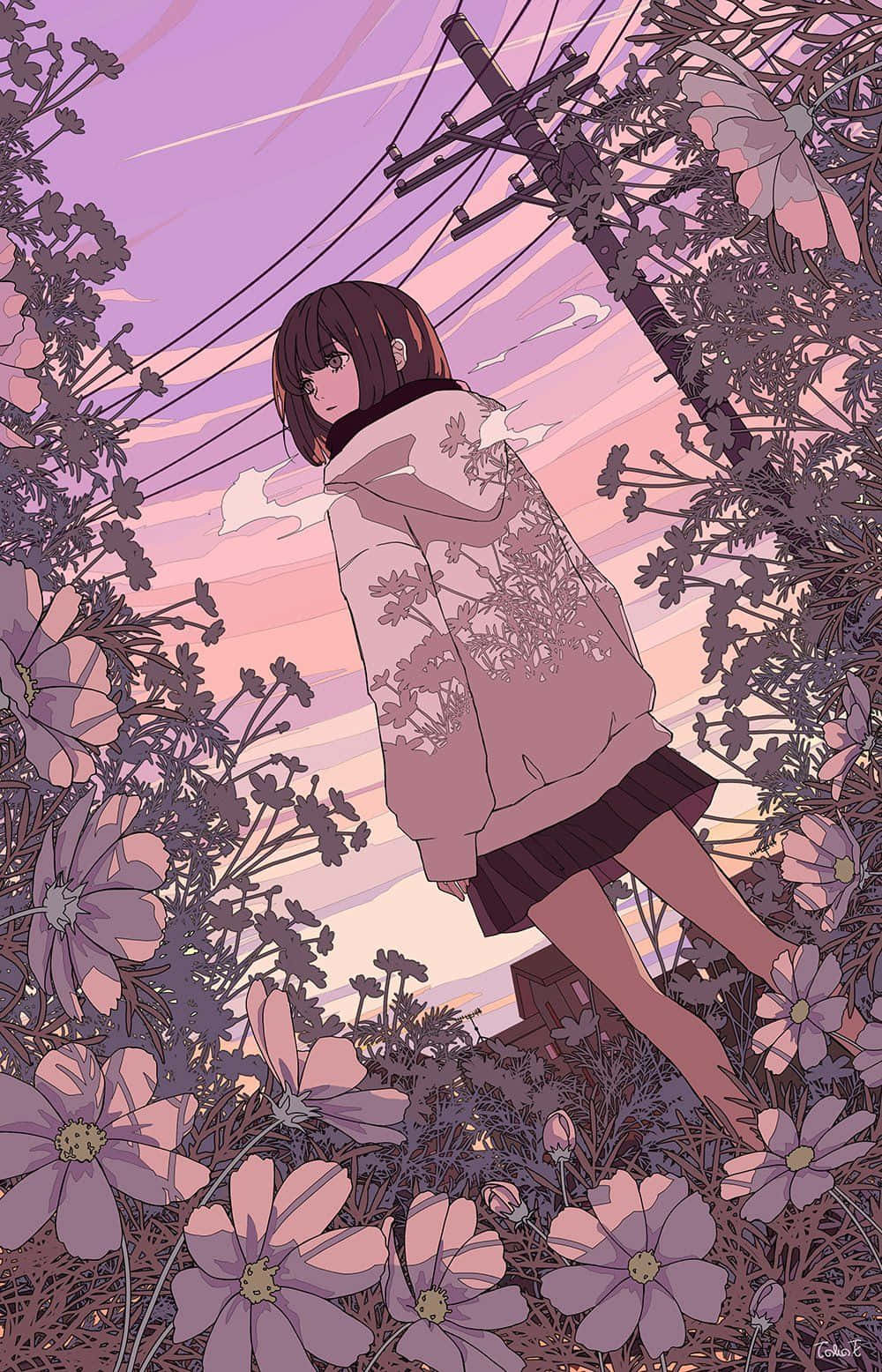 Phong cảnh anime kỳ ảo với hoàng hôn Hình nền