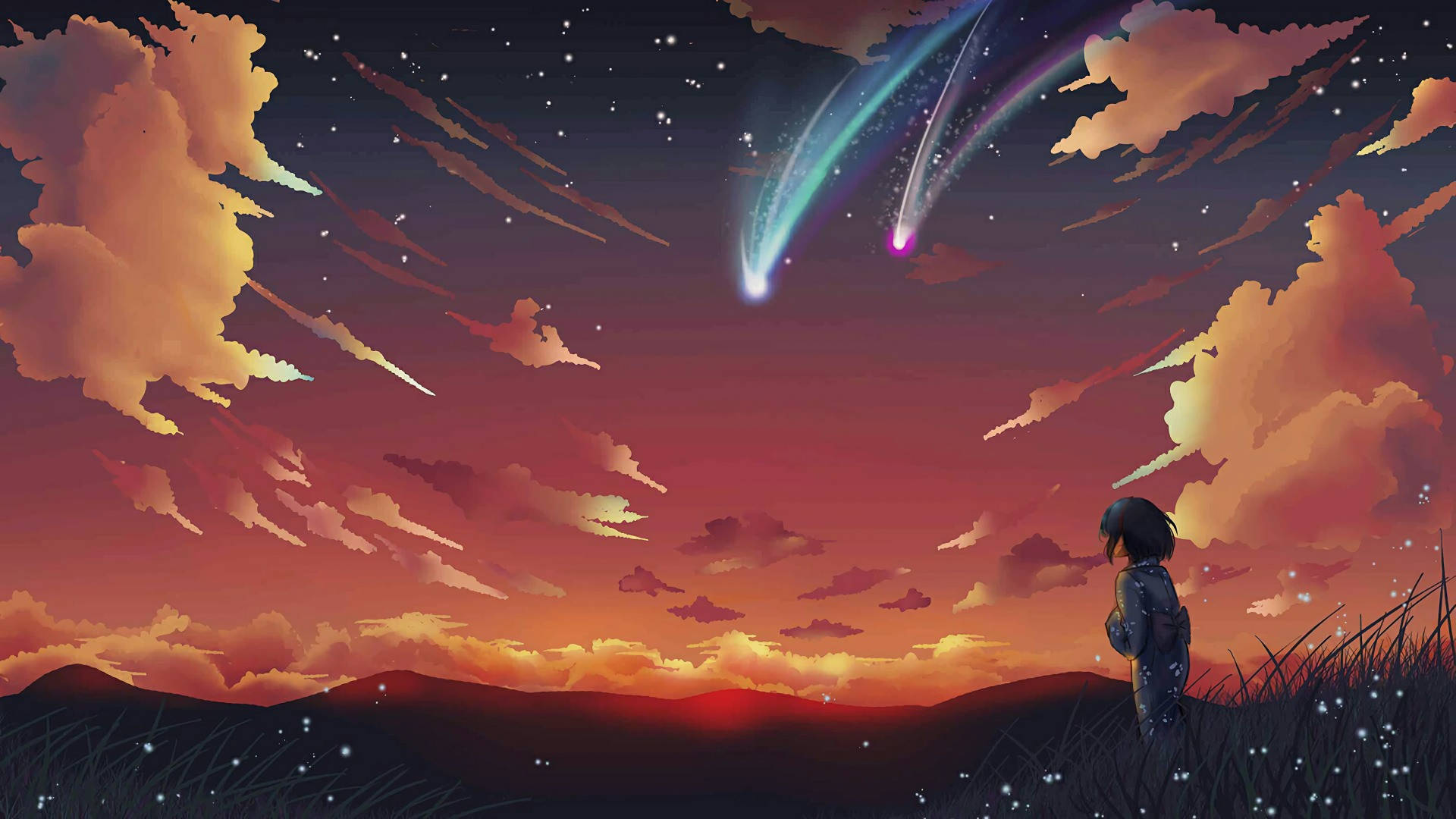 Phong Cảnh Anime Sao Băng Hình nền